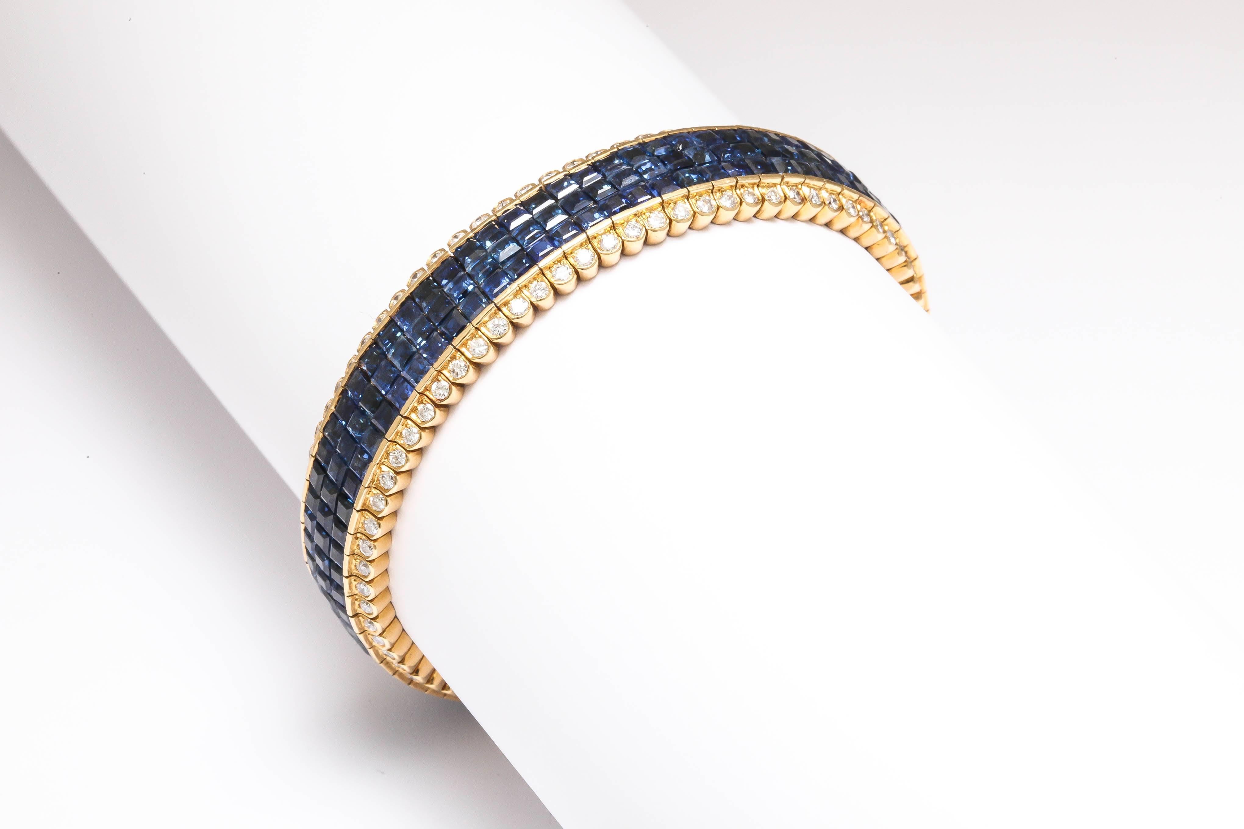 Flexible Sapphire Diamond Gold Tennis Bracelet 5