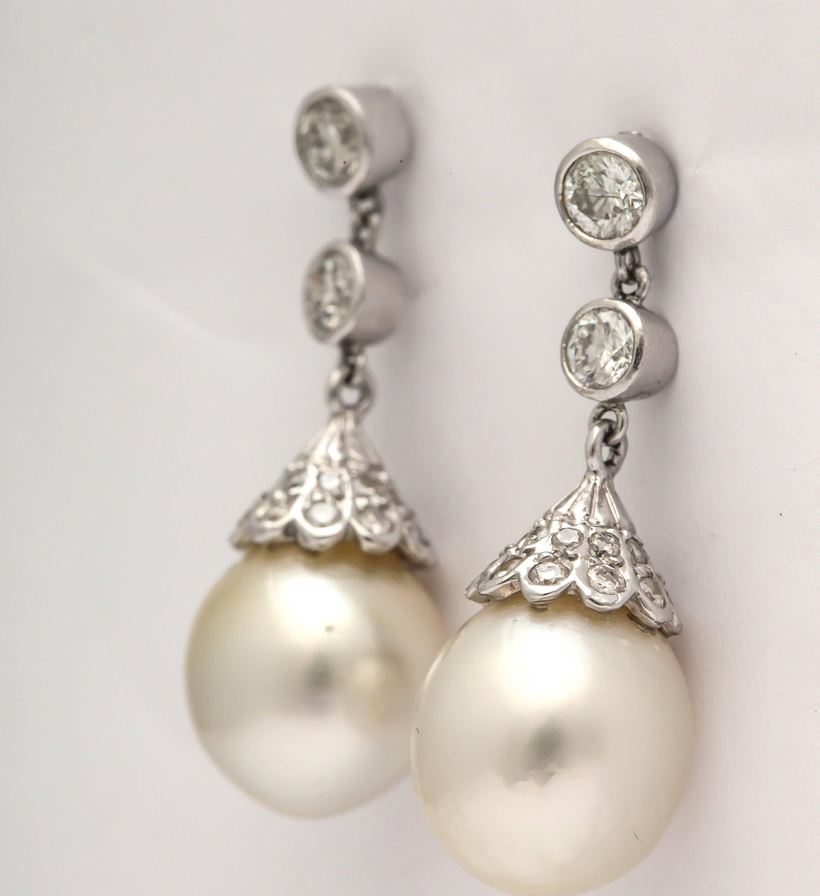 Baroque Exquisite Pearl & Diamond Drop Earrings For Sale