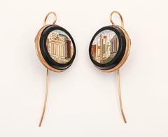 Fabulous Micro Mosaic Gold Dangle Earrings