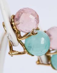 Candy Earrings of Faceted Rose Quartz and Faceted Chaceldony Beads with Diamond
