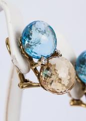 "Candy" Earrings of London Blue Topaz and Citrine with Diamonds