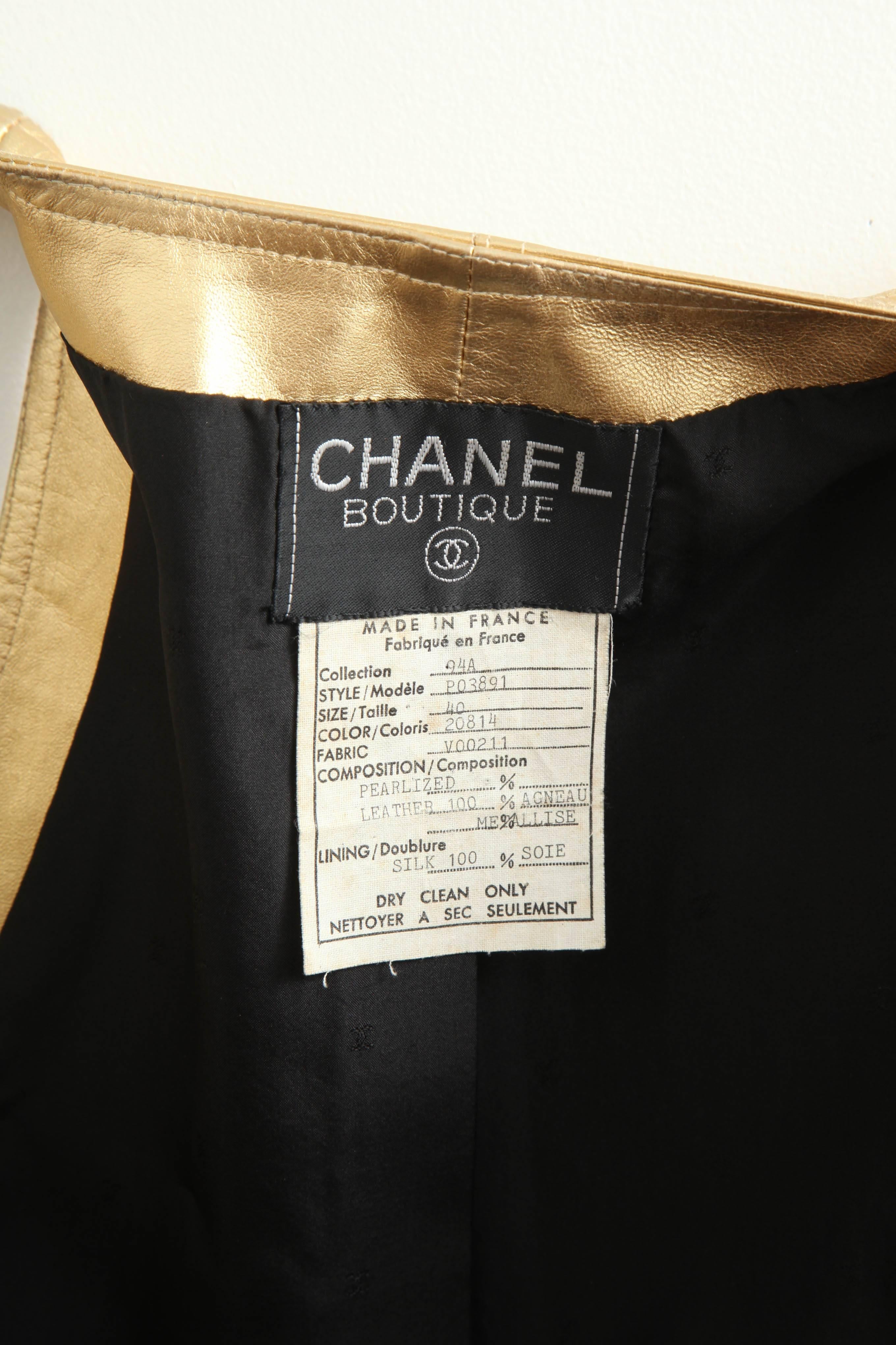 Vintage Chanel Gold Leather Vest Dress with CC Buttons 1980's For Sale 5