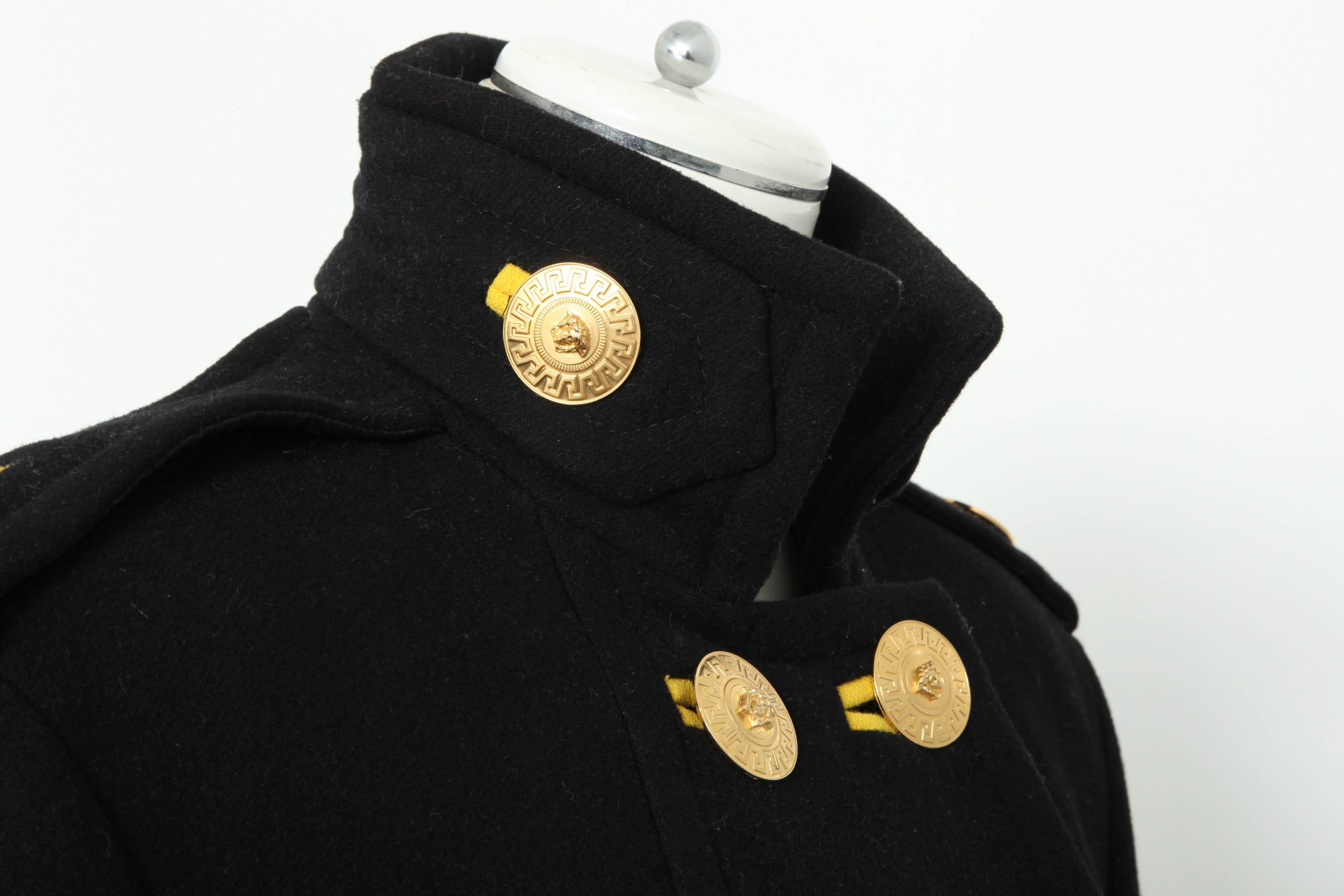 Versace Amazing Runway Black Military Coat with Medusas In Excellent Condition In Chicago, IL
