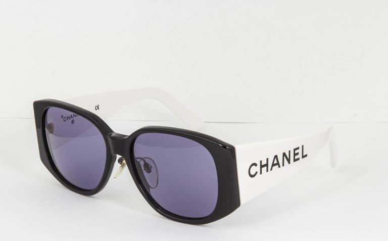 Chanel Black And White Logo Sunglasses at 1stDibs
