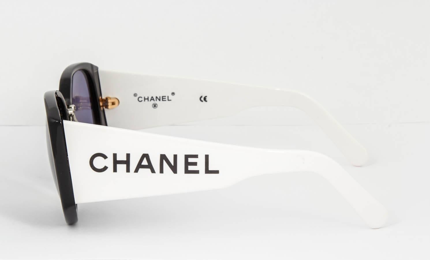 Chanel Schwarz-weiße Logo-Sonnenbrille 2