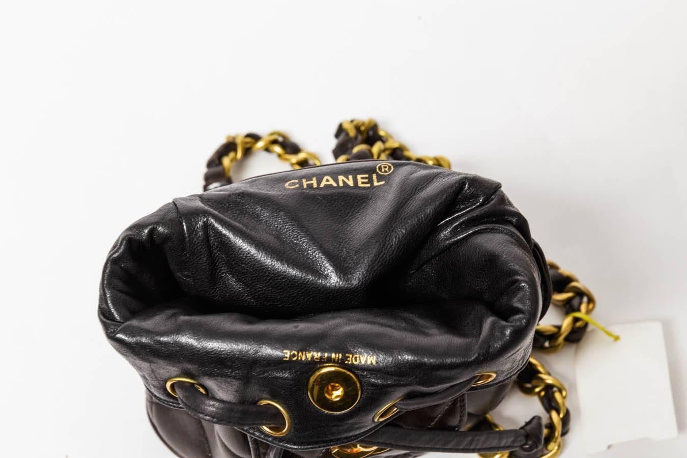 Chanel Vintage Black Quilted Lambskin Leather Mini Backpack Bag In Good Condition In Westhampton Beach, NY