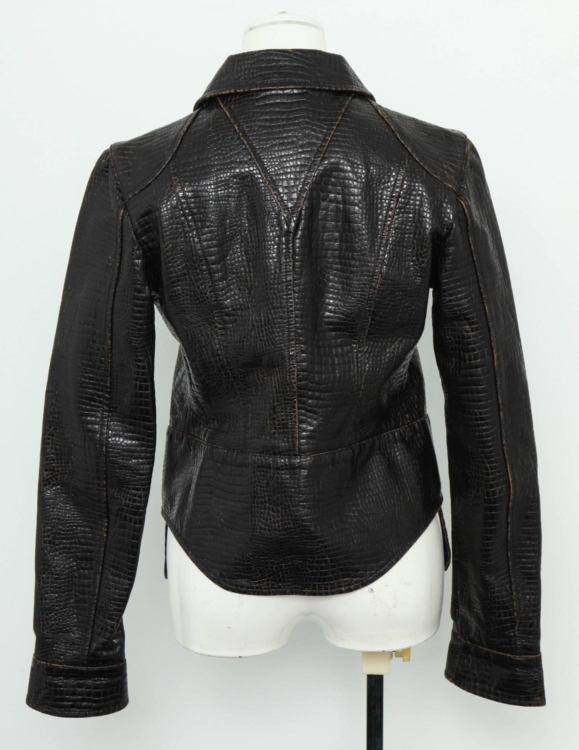 Chanel Rare Croc Embossed Vegan Leather Jacket As Seen On Runway For ...