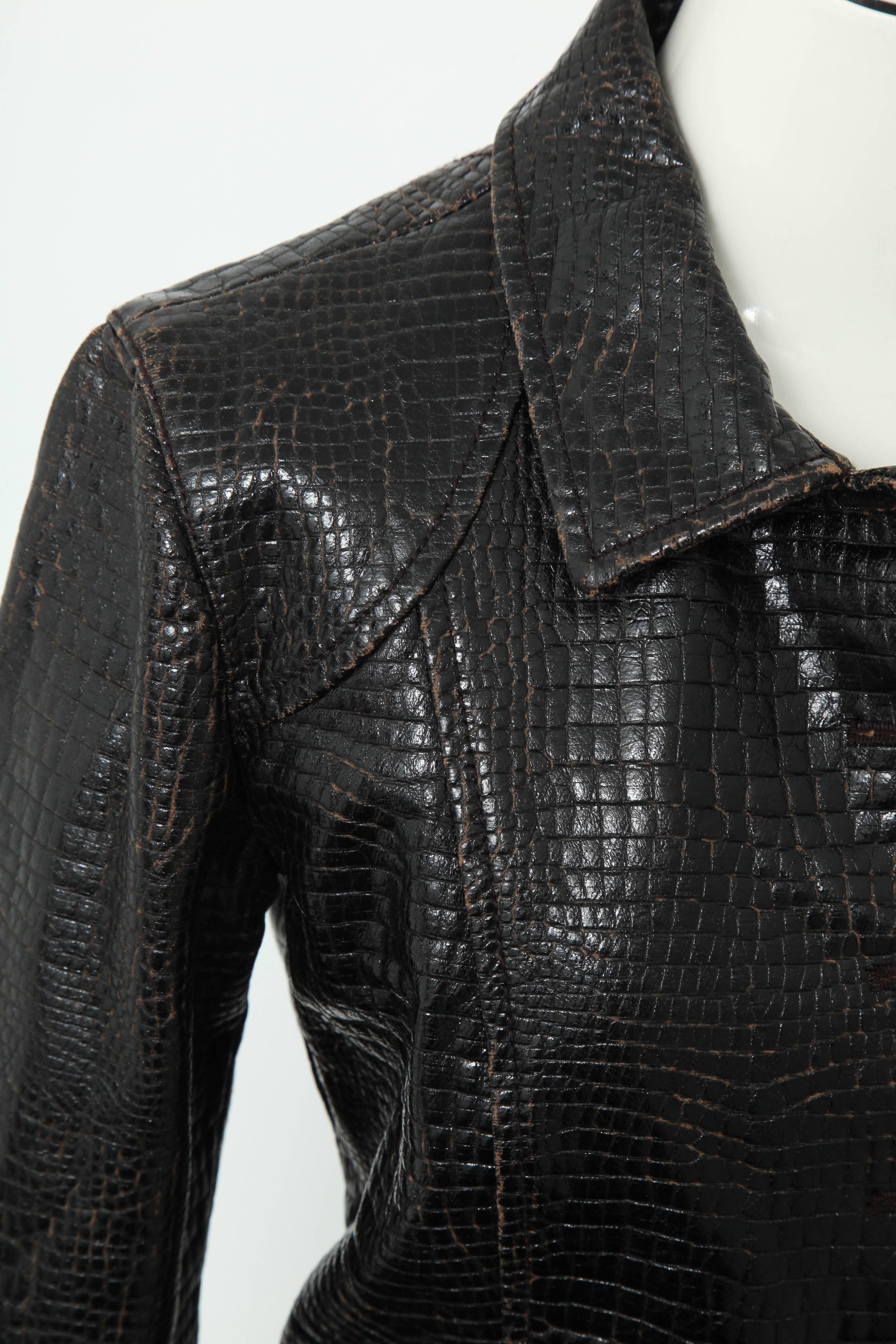 Chanel Rare Croc Embossed Vegan Leather Jacket As Seen On Runway In Excellent Condition In Chicago, IL