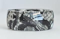 Chanel Lucite Cuff Bracelet with Lace Fabric and Pearls