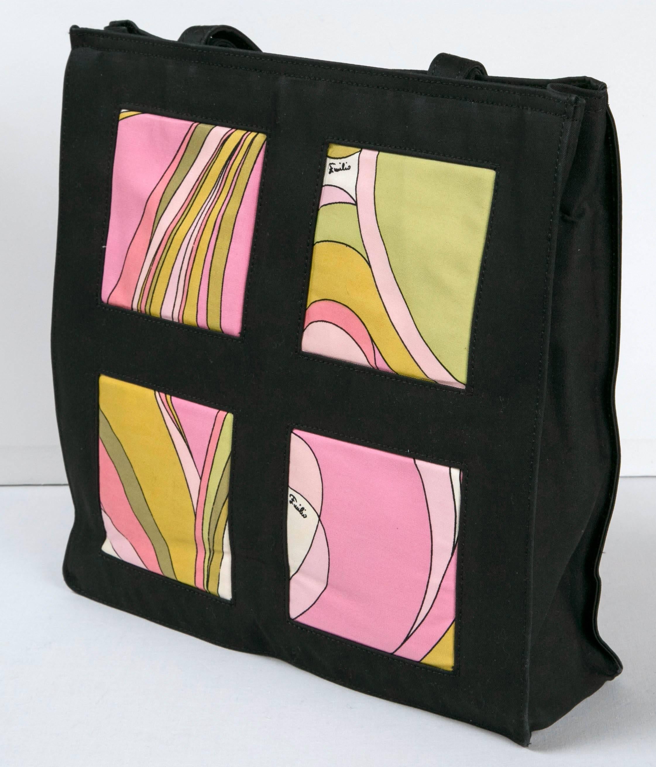 Unique Pucci 'find' in never used condition. the tote features 4 quadrants on each side boasting different Pucci prints. prerequisite 'Emilio' signatures in motifs. sturdy textile surround. Ready-to-wear: by day, by night, by beach, by where-ever.