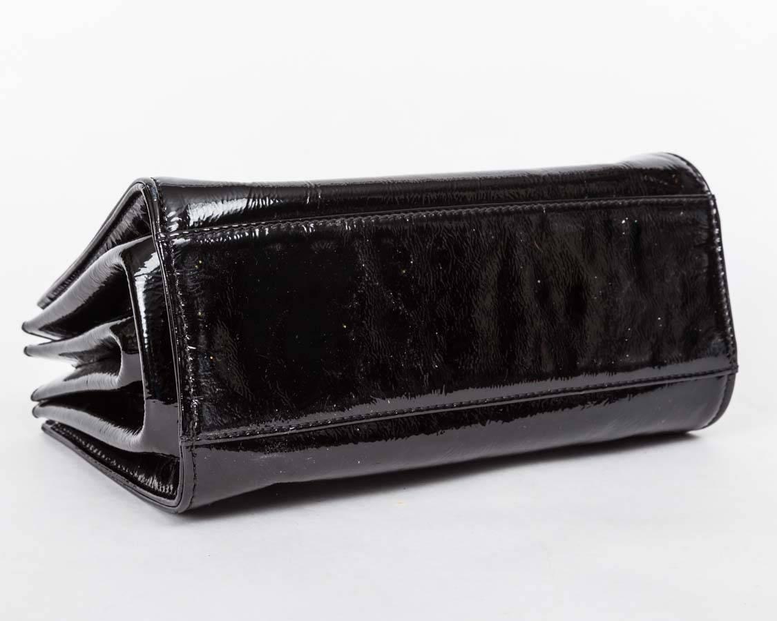 Chanel Black Patent Mademoiselle Lock Convertible Clutch Bag  4