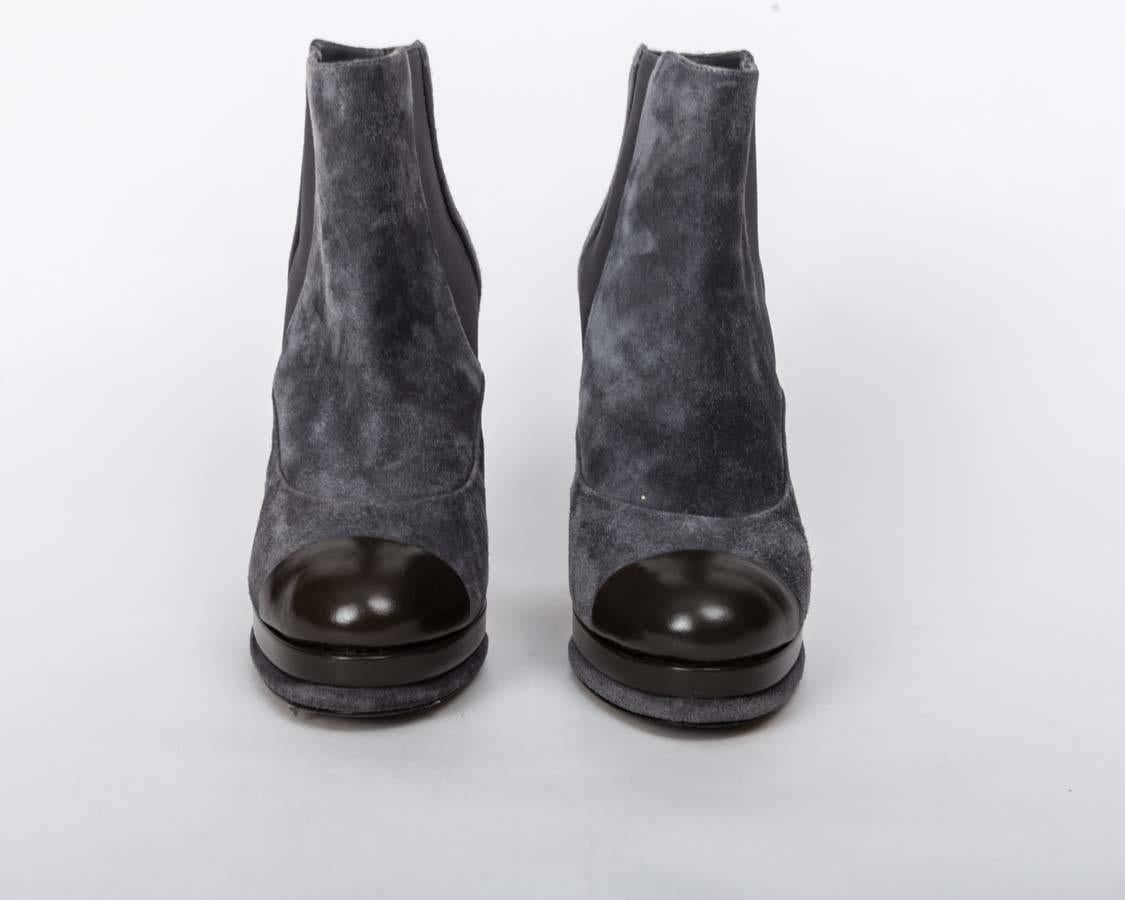 Chanel Gray Suede Platform Booties  In Good Condition In Westhampton Beach, NY