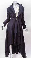 Celine Long Navy Draped Wool Coat