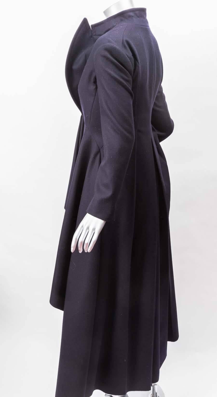 Women's Celine Long Navy Draped Wool Coat