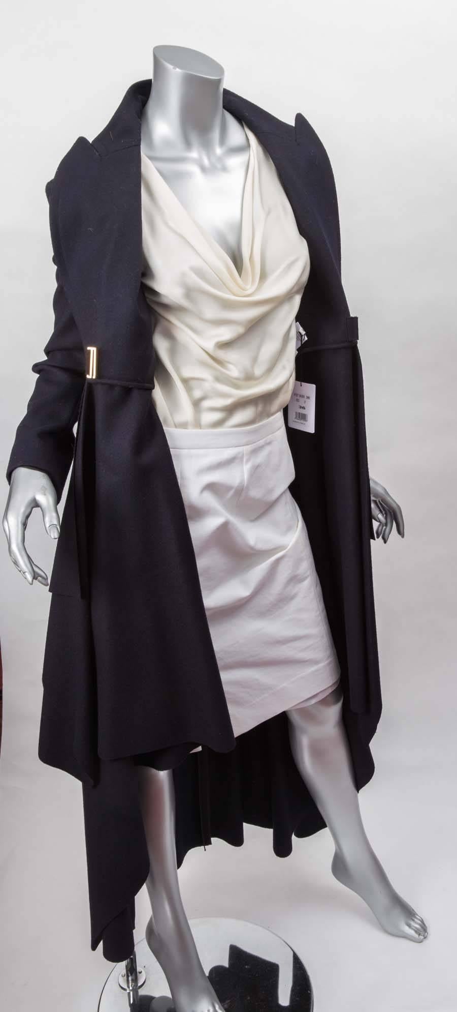 Celine Long Navy Draped Wool Coat 3