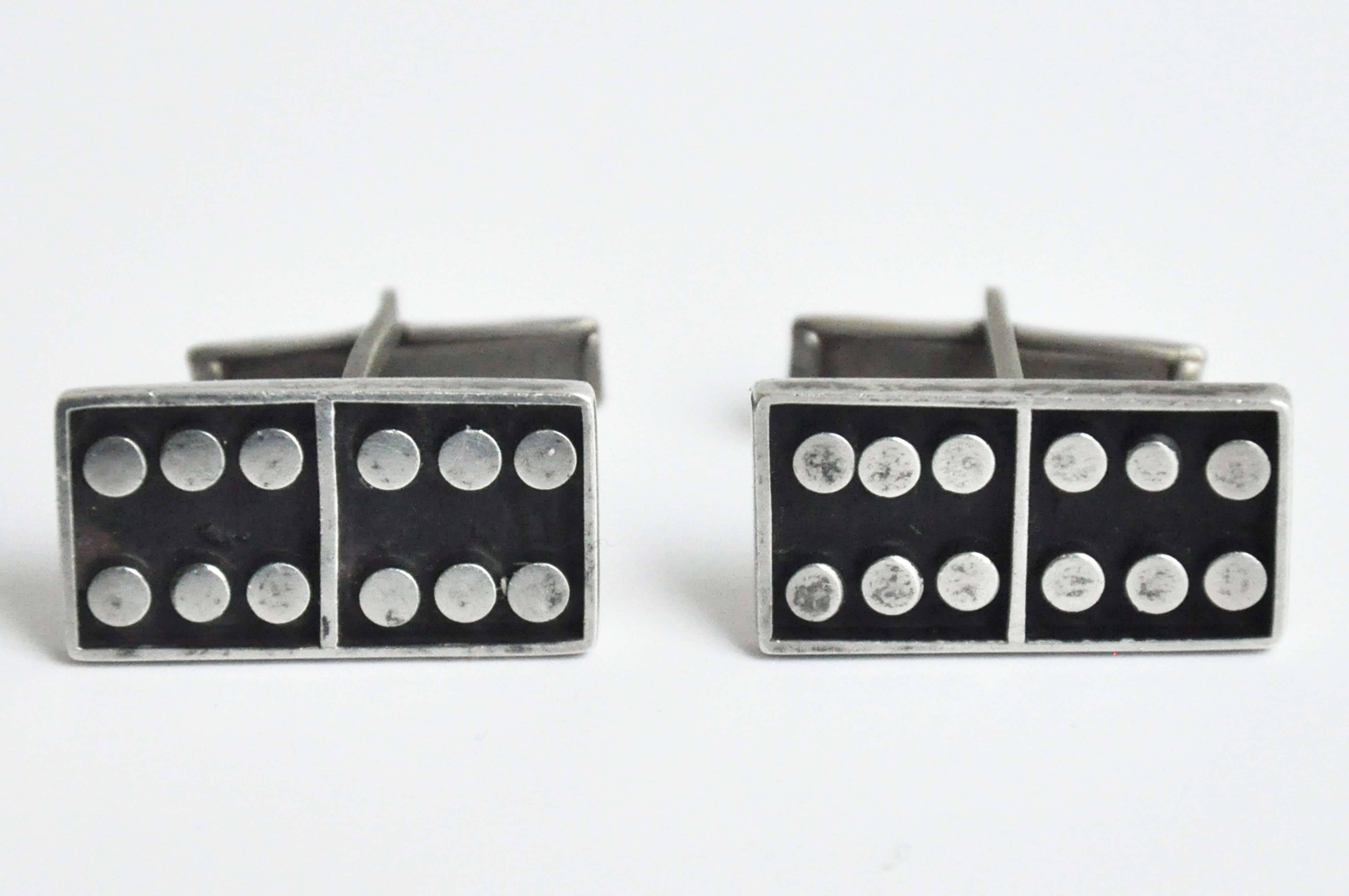 Modern Sterling Dominoes Cufflinks Mexico, 1950s  For Sale