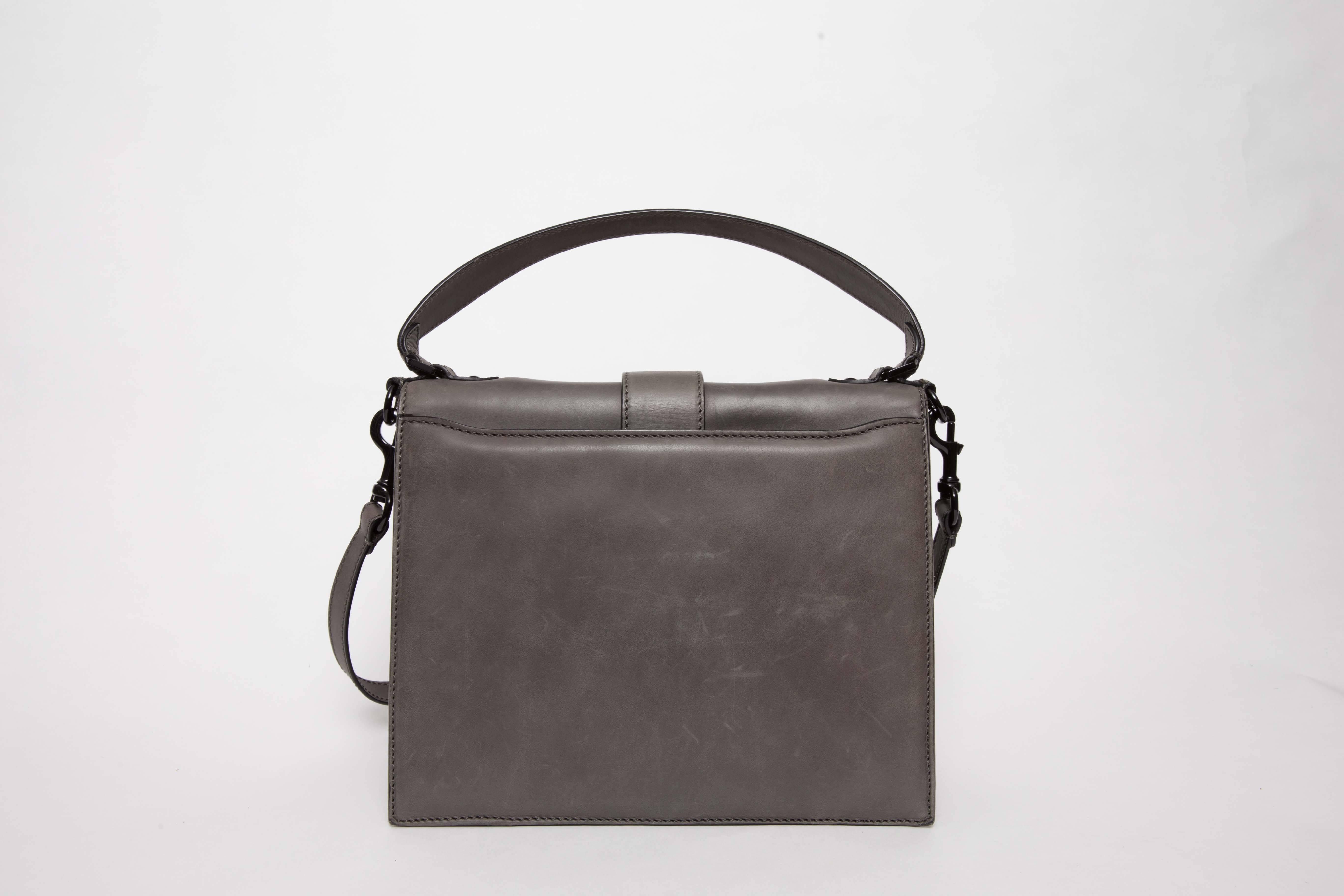 Women's Valentino Grey Leather Bag with Top Handle and Detachable Shoulder Strap