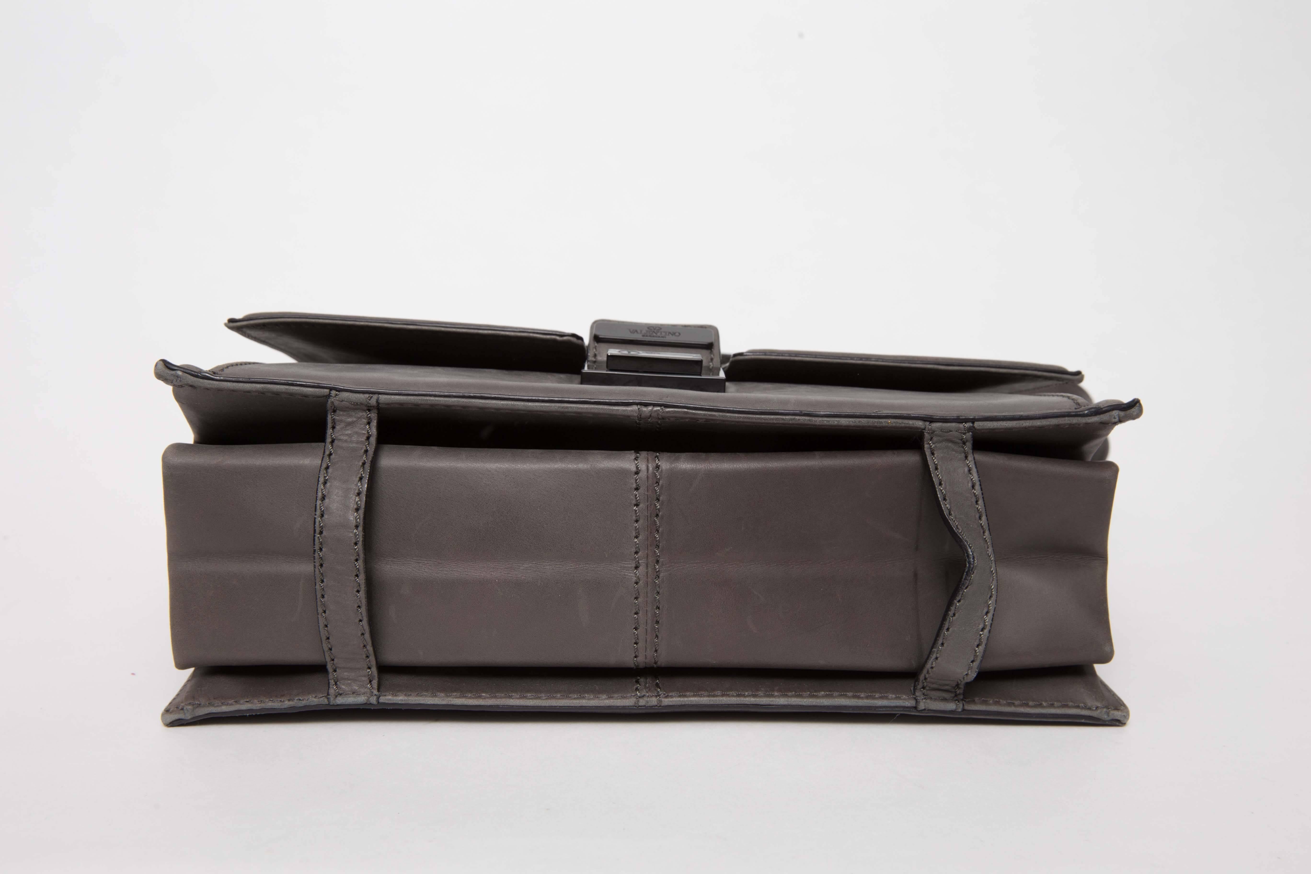 Valentino Grey Leather Bag with Top Handle and Detachable Shoulder Strap 1