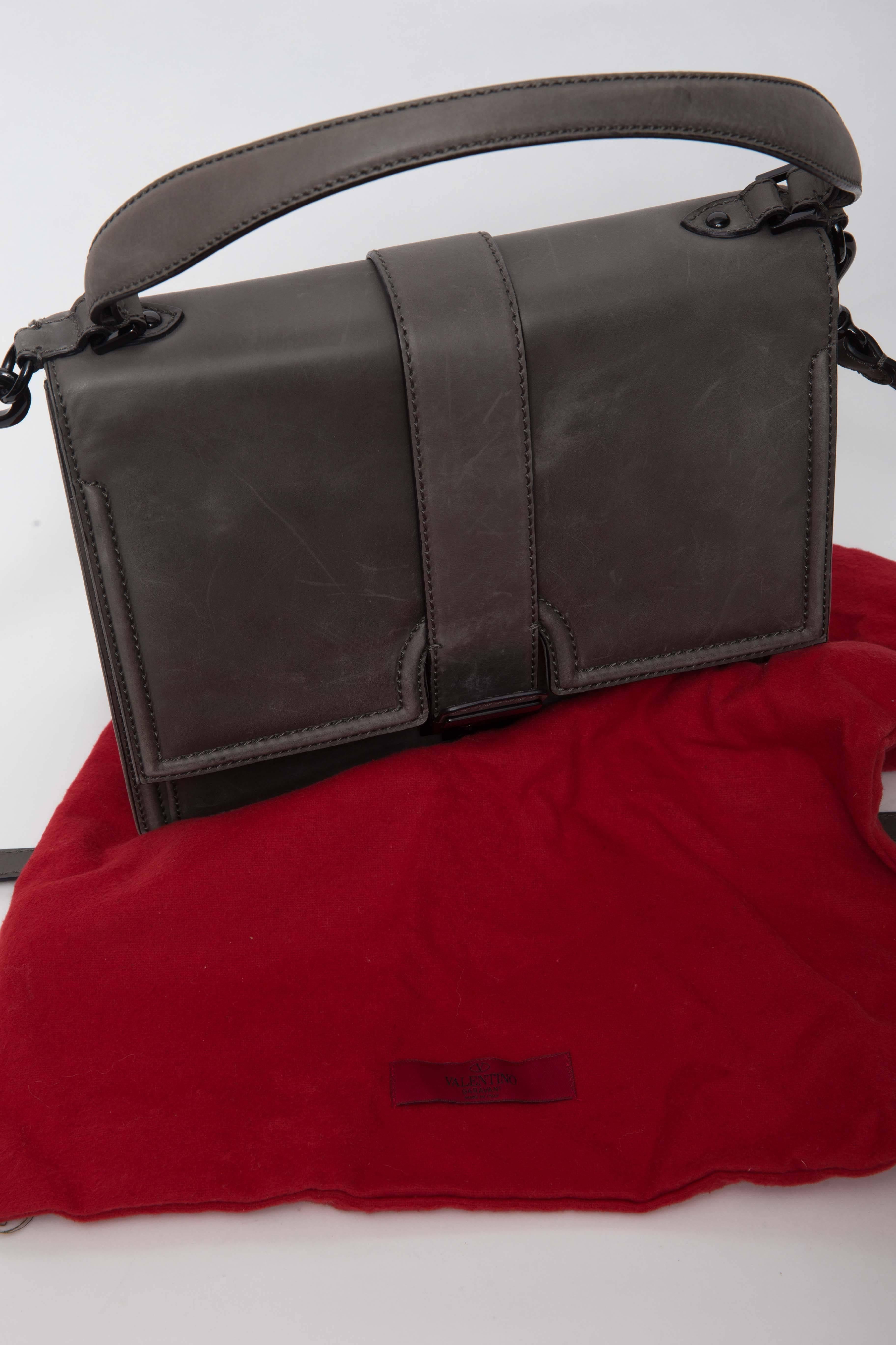 Valentino Grey Leather Bag with Top Handle and Detachable Shoulder Strap 3