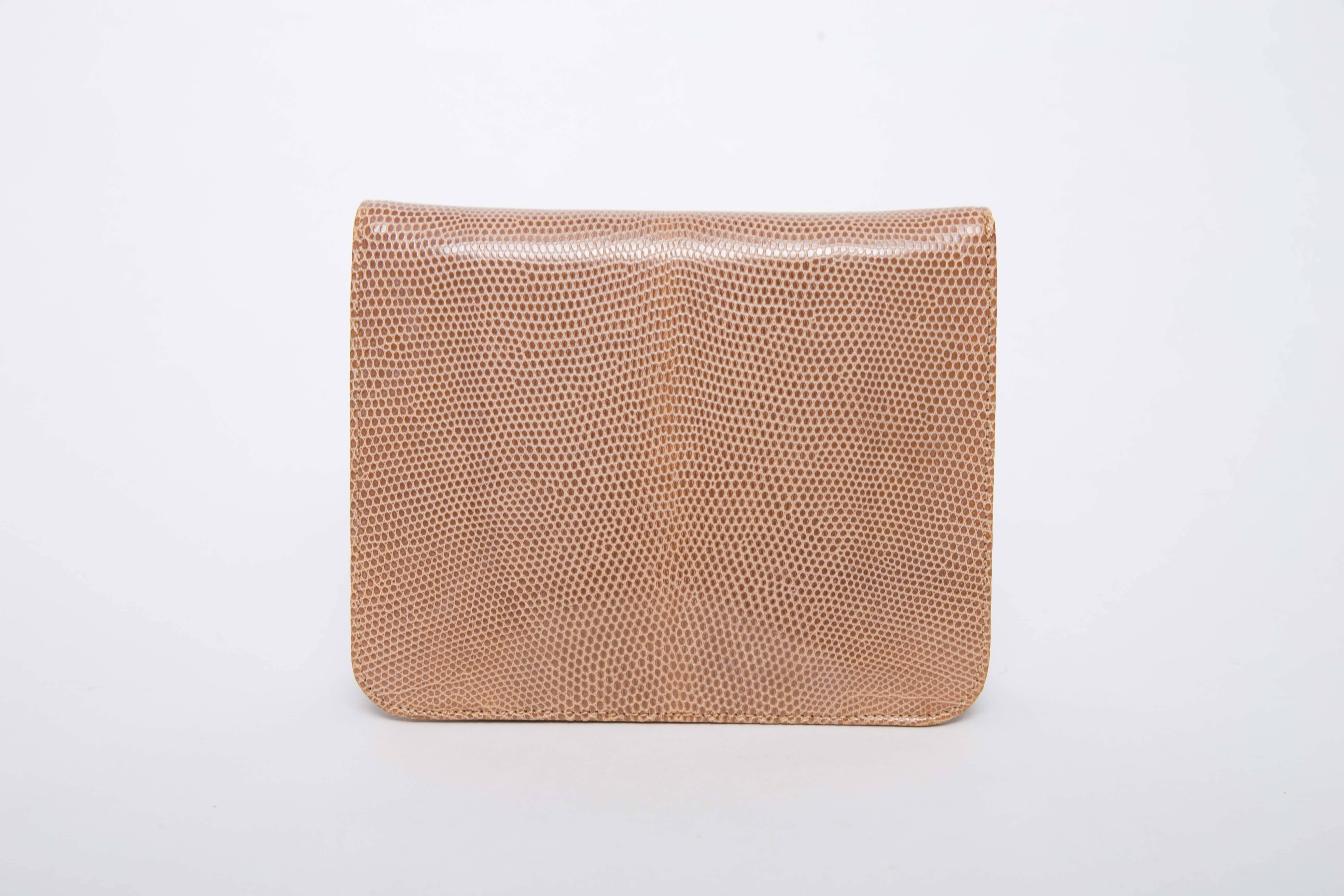Brown Valentino Tan Lizard Clutch with Crystal Corners and Crystal Studded Strap