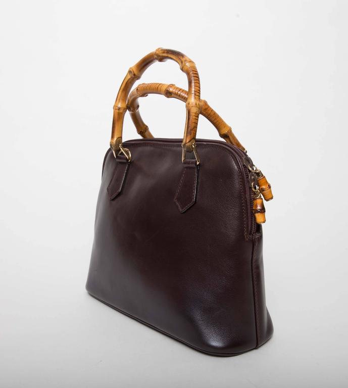 Gucci Vintage Alma Tote In Dark Brown Leather With Bamboo Handles At Gucci Vintage Alma Tote In Dark Brown Leather With Bamboo Handles Good Condition For