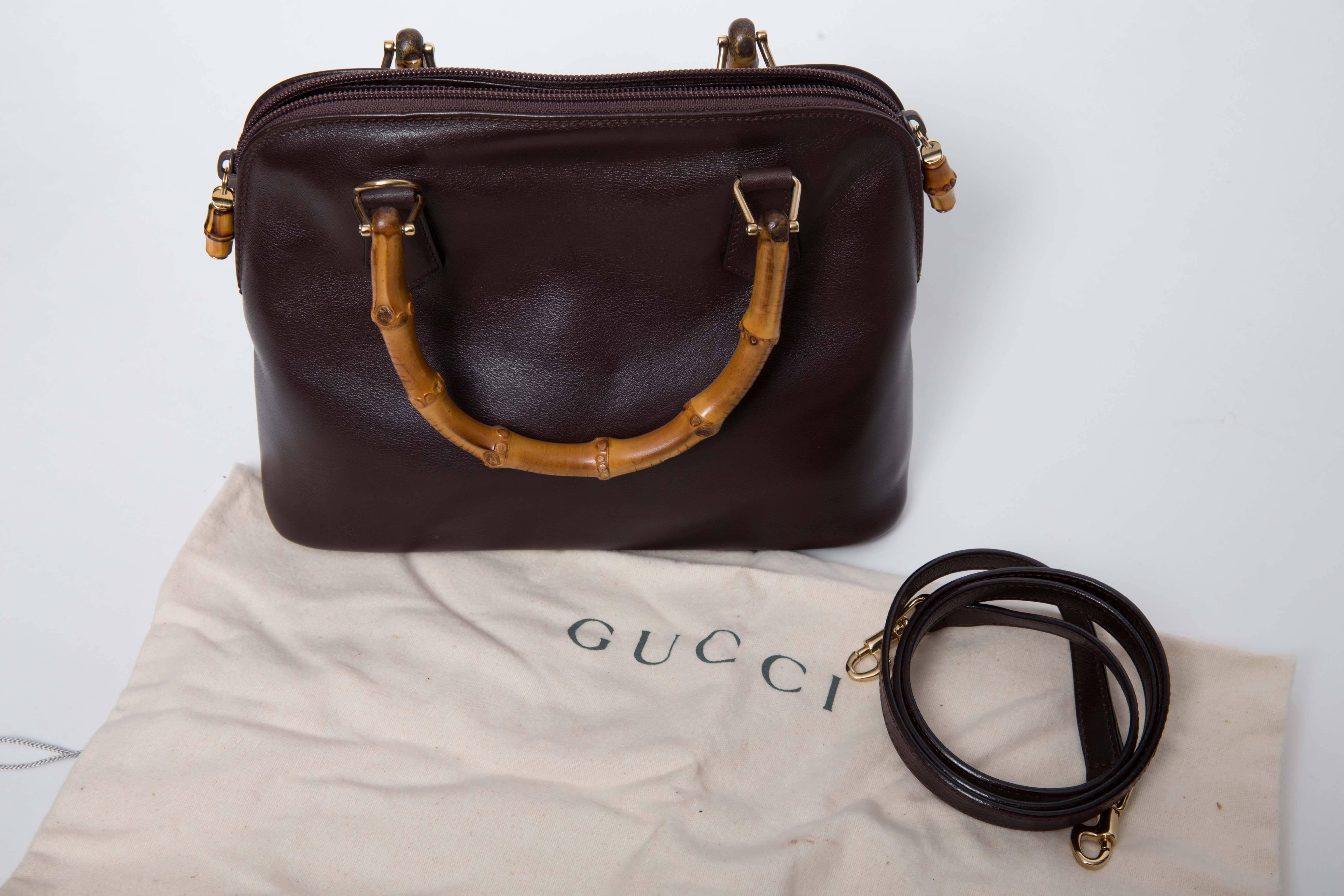 Women's  Gucci Vintage Alma Tote in Dark Brown Leather with Bamboo Handles