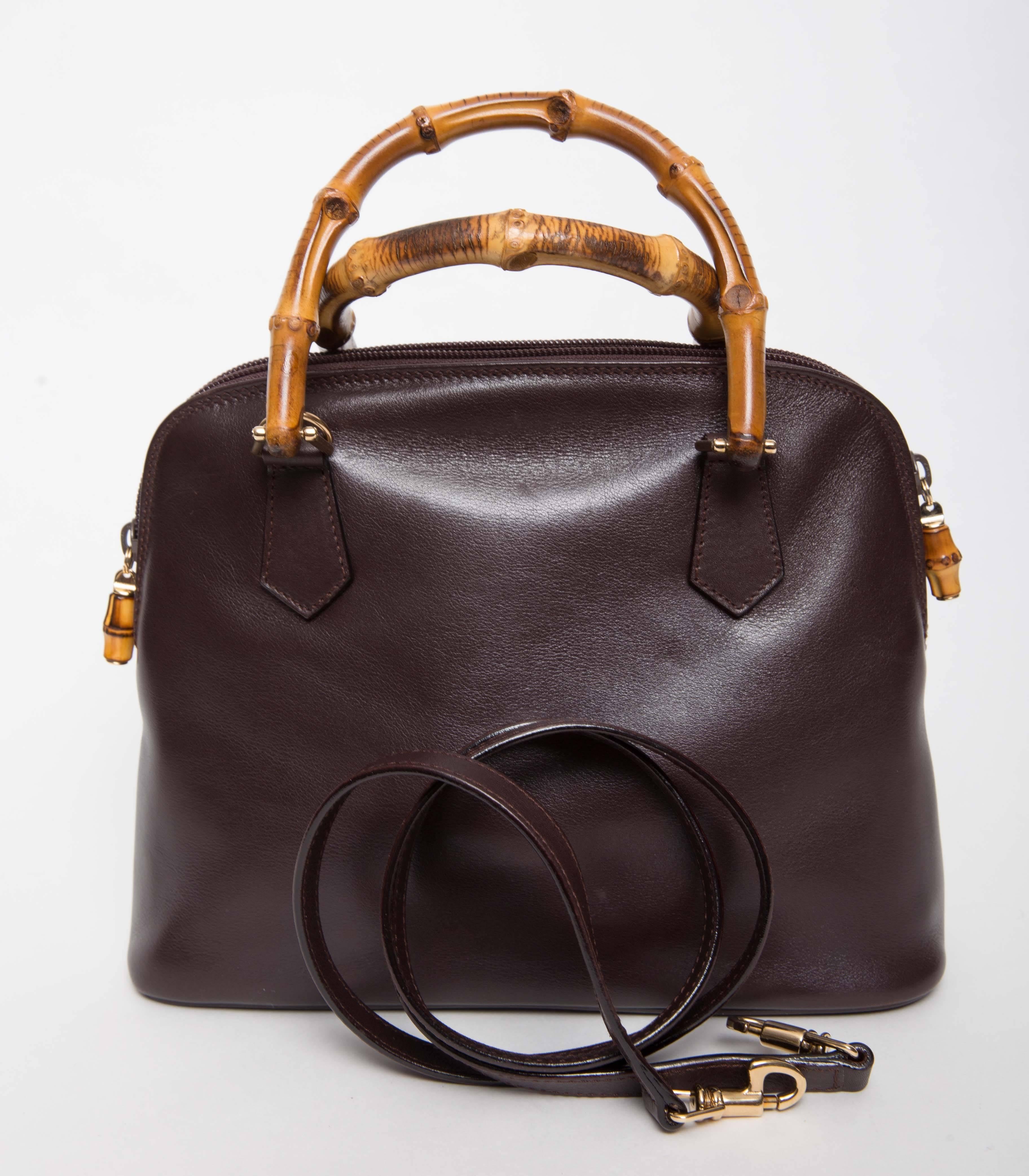  Gucci Vintage Alma Tote in Dark Brown Leather with Bamboo Handles 2