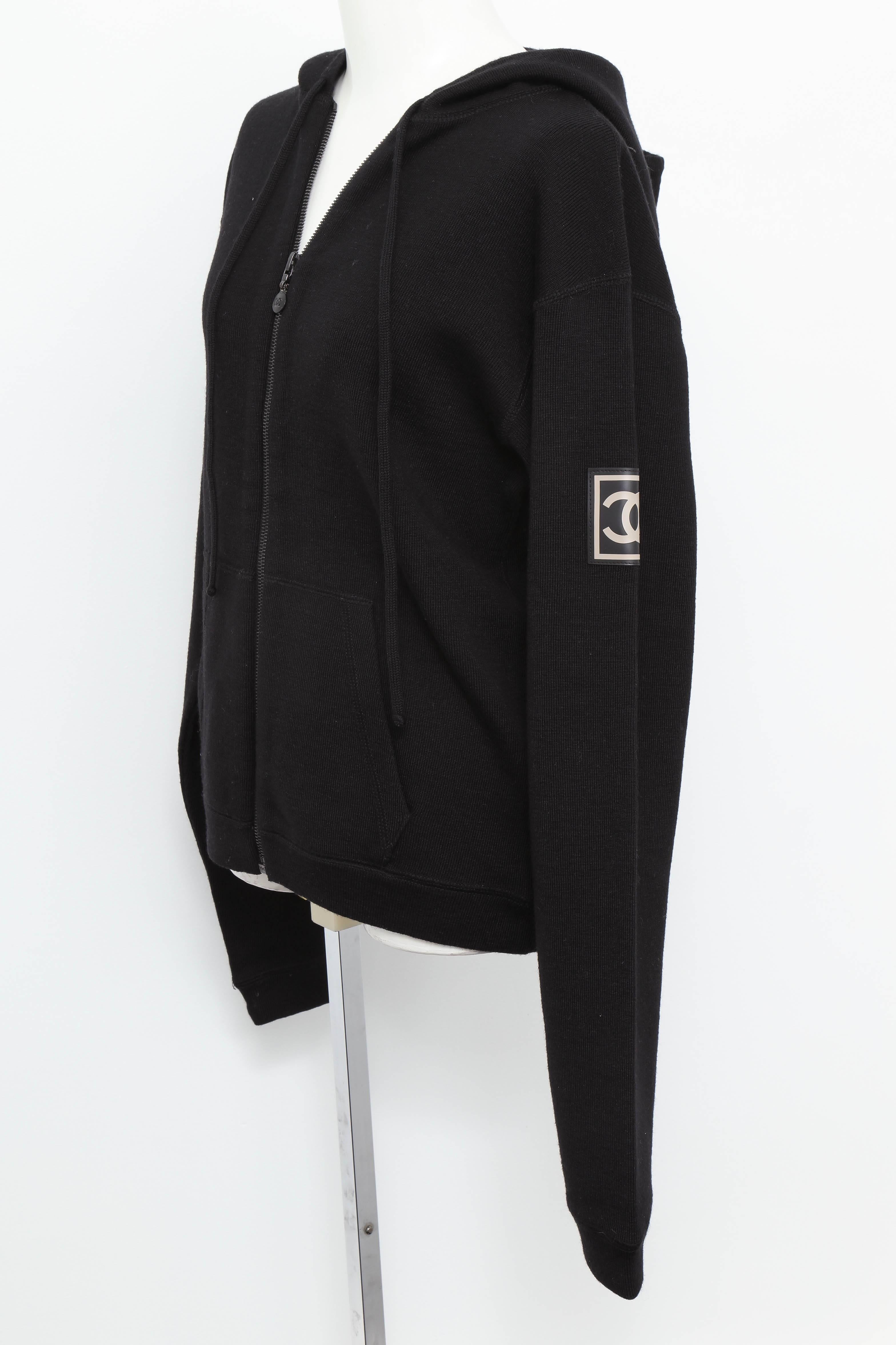 Chanel Black Knit Hoodie with CC  In Excellent Condition In Chicago, IL