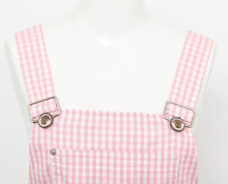 Retro pink plaid overall dress. L