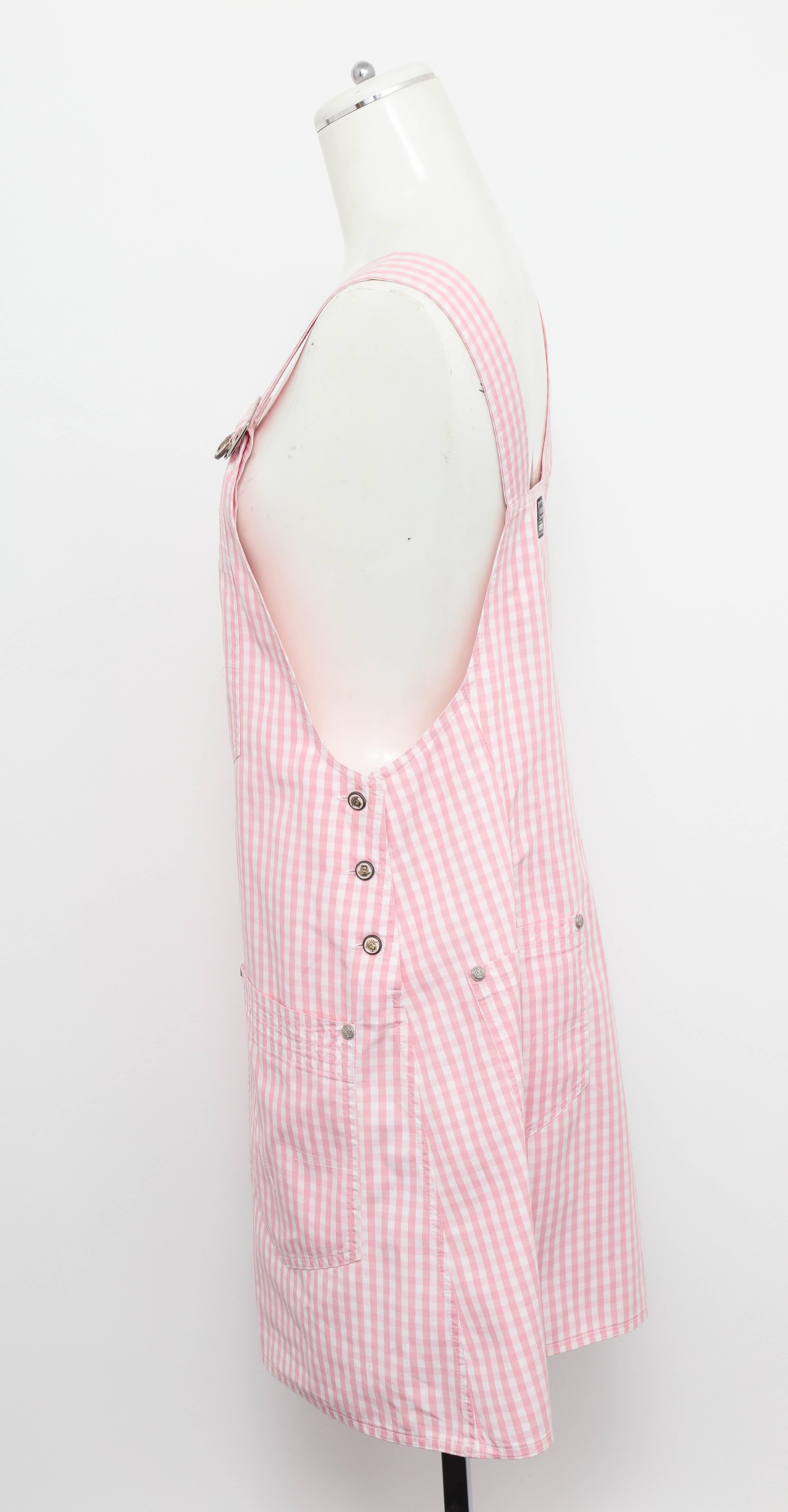 Versace Jeans Couture Pink Plaid Overall Dress with Medusas 1