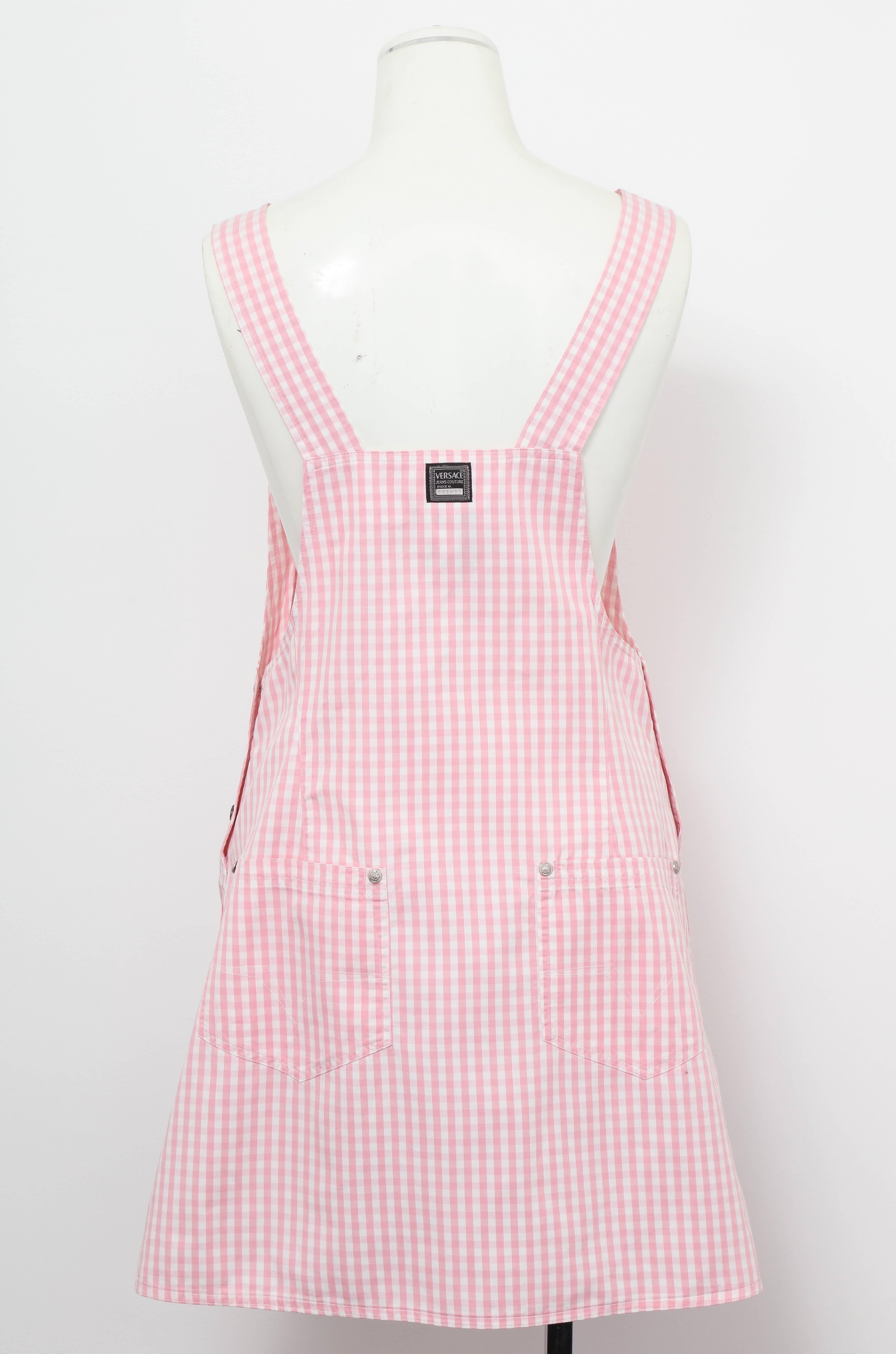 Versace Jeans Couture Pink Plaid Overall Dress with Medusas 2