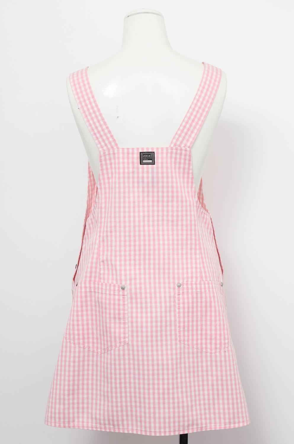 Versace Jeans Couture Pink Plaid Overall Dress with Medusas For Sale at ...