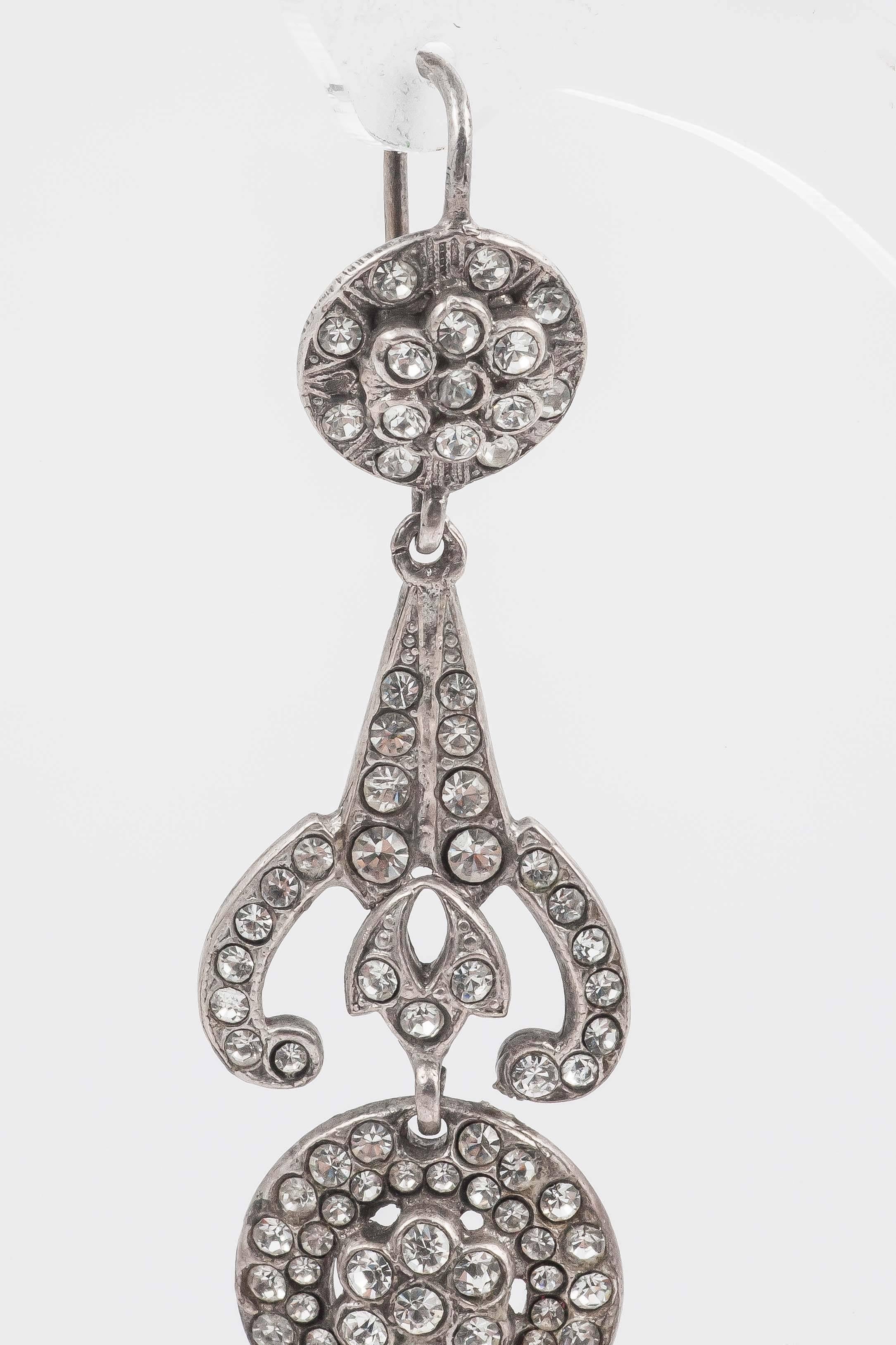 Women's Dramatic long silver and paste Art Deco earrings