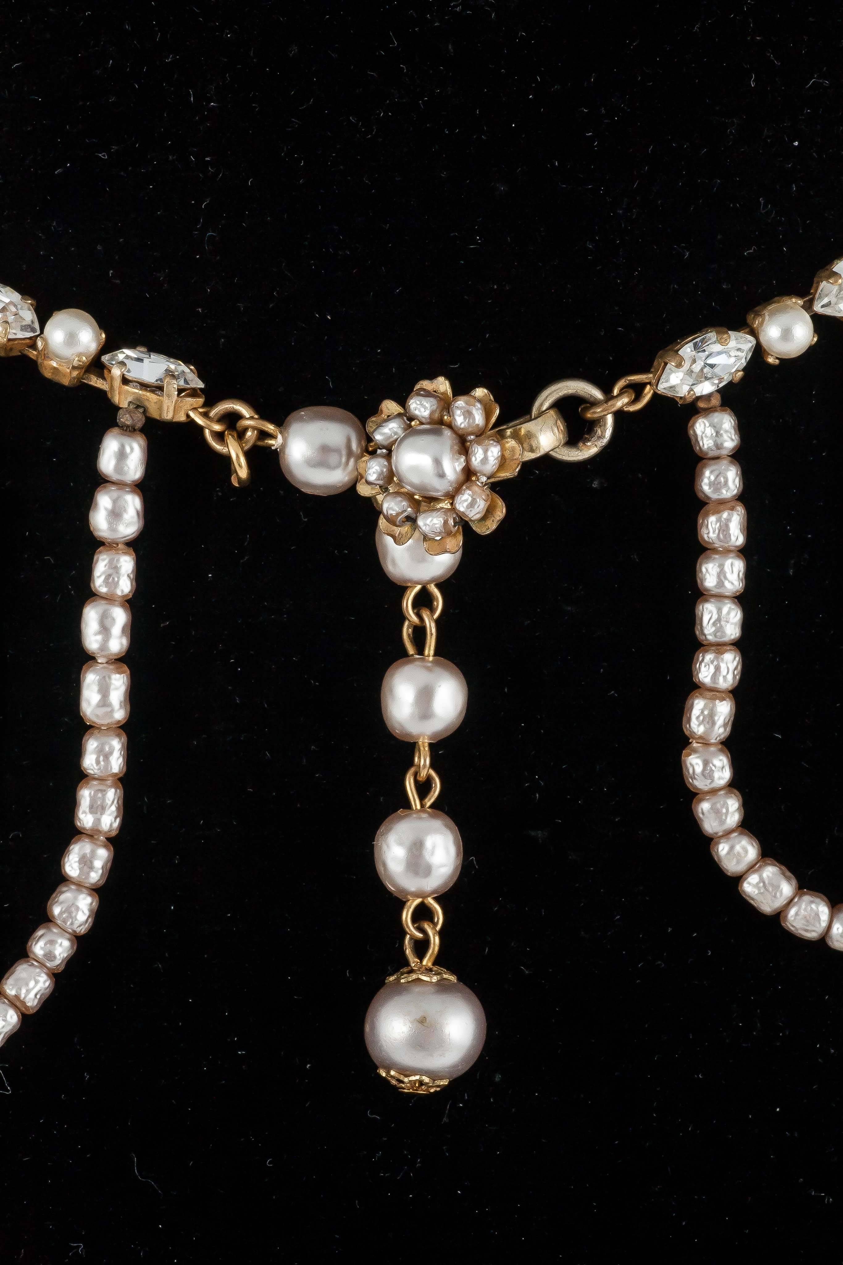 Miriam Haskell Baroque Pearl and paste 'looped' necklace 1950s  1