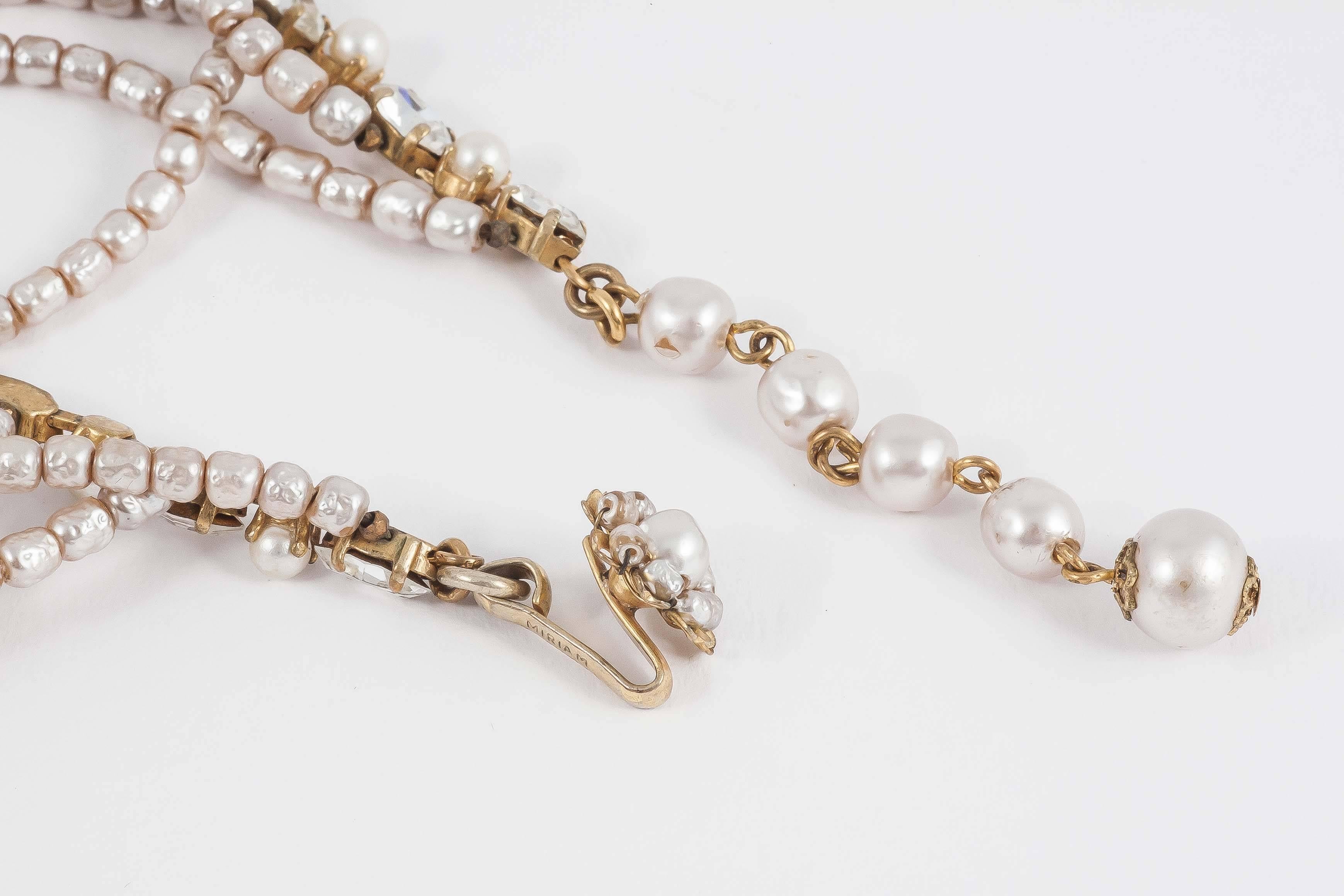 Miriam Haskell Baroque Pearl and paste 'looped' necklace 1950s  2