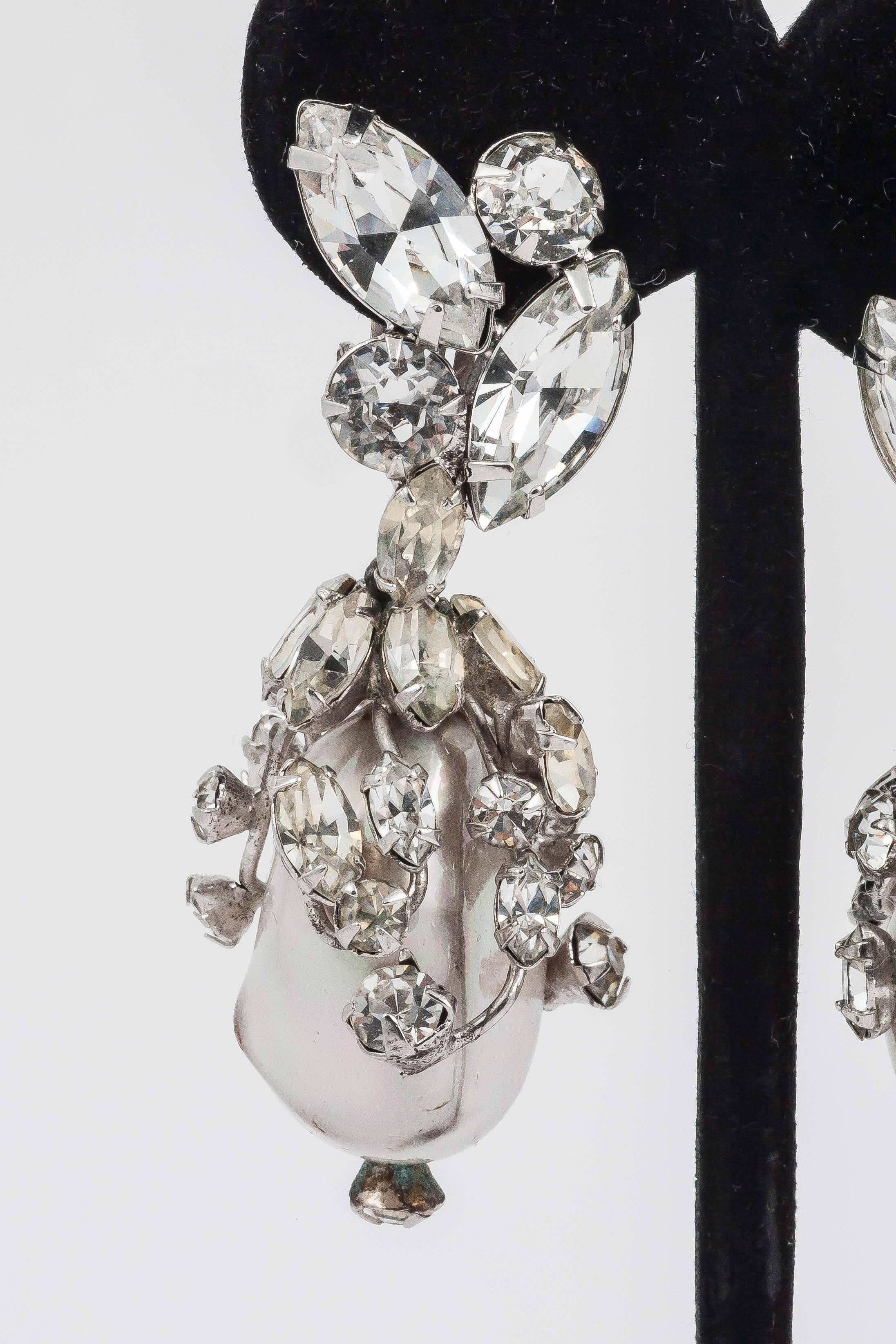 Baroque Schreiner of New York sculptural paste and baroque pearl drop earrings
