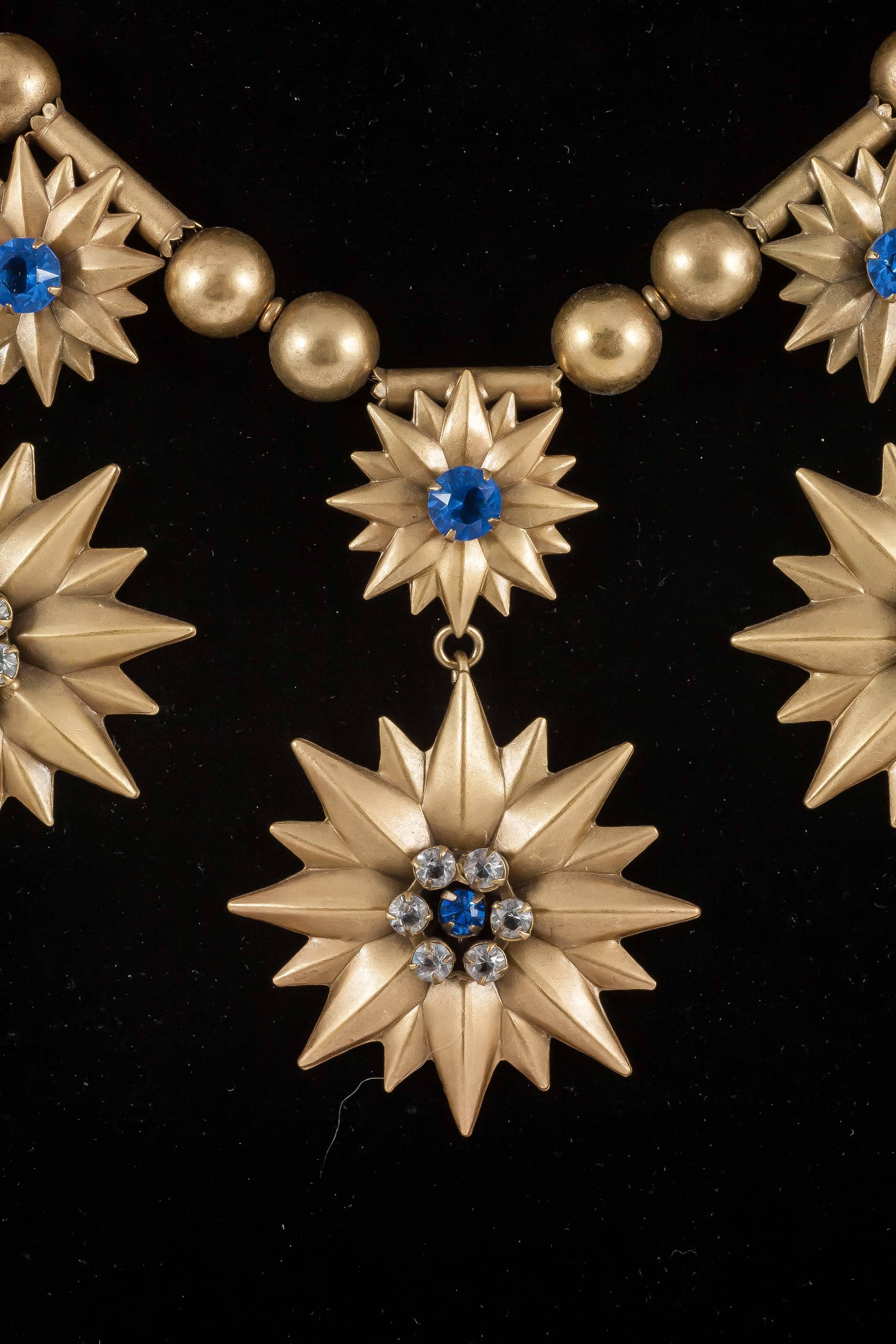 Baroque Revival Joseff of Hollywood Russian gilt and paste multi drop necklace, 1950s
