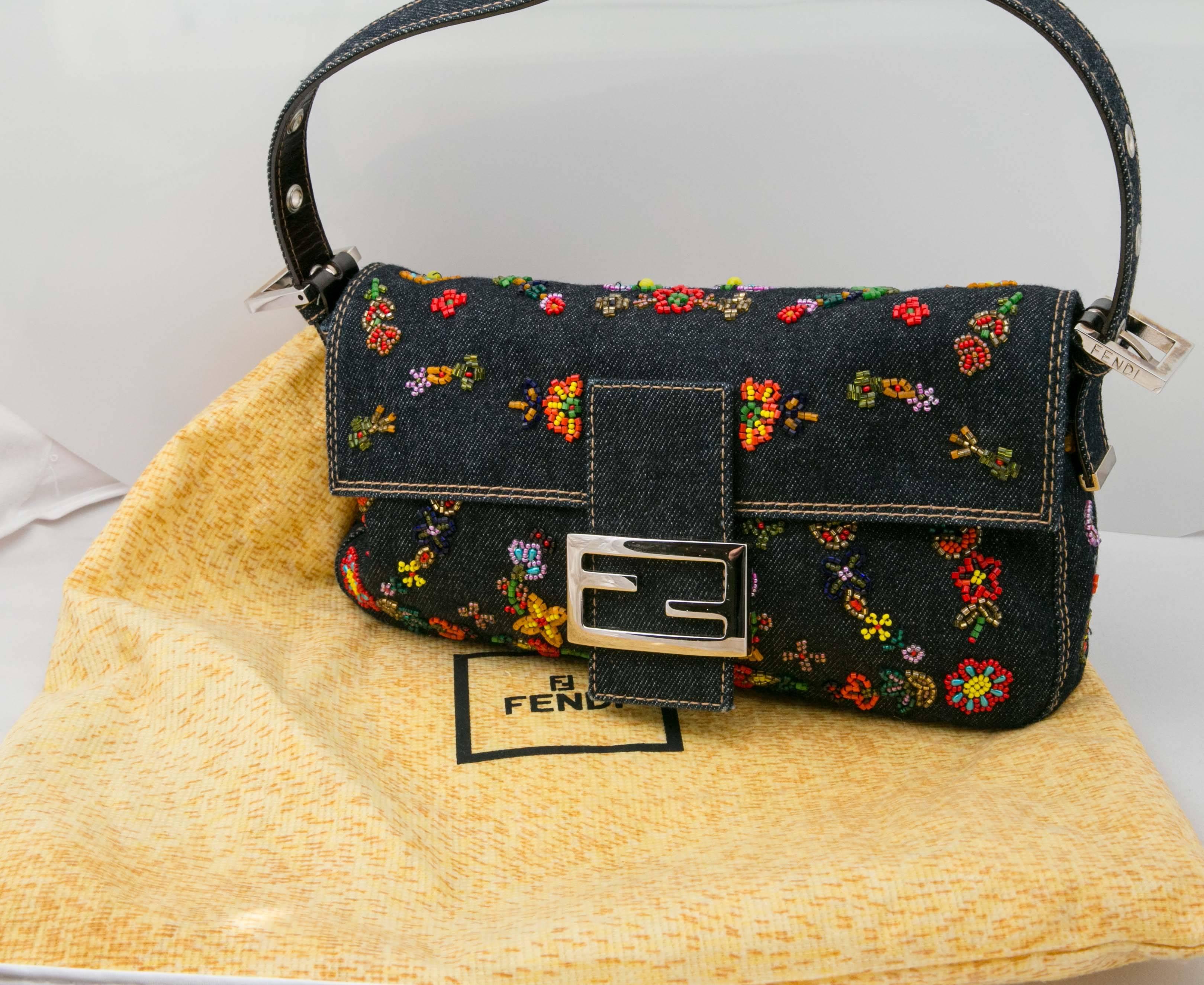 Beaded Fendi Denim Handbag 1