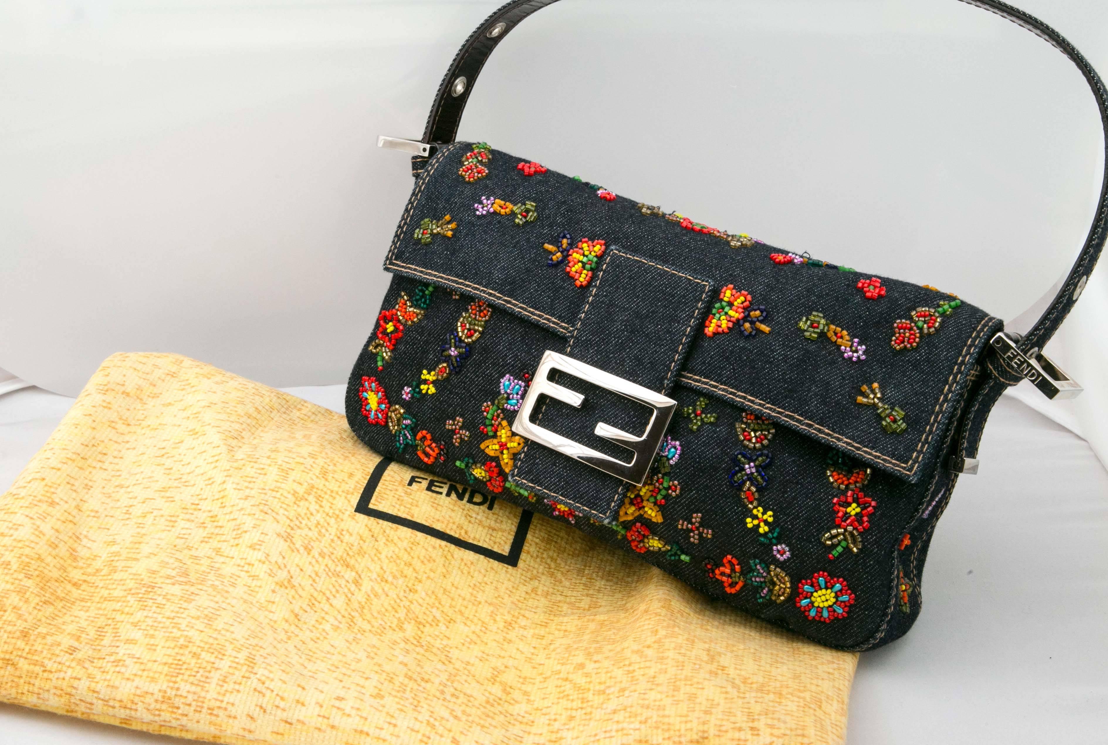 Beaded Fendi Denim Handbag 2