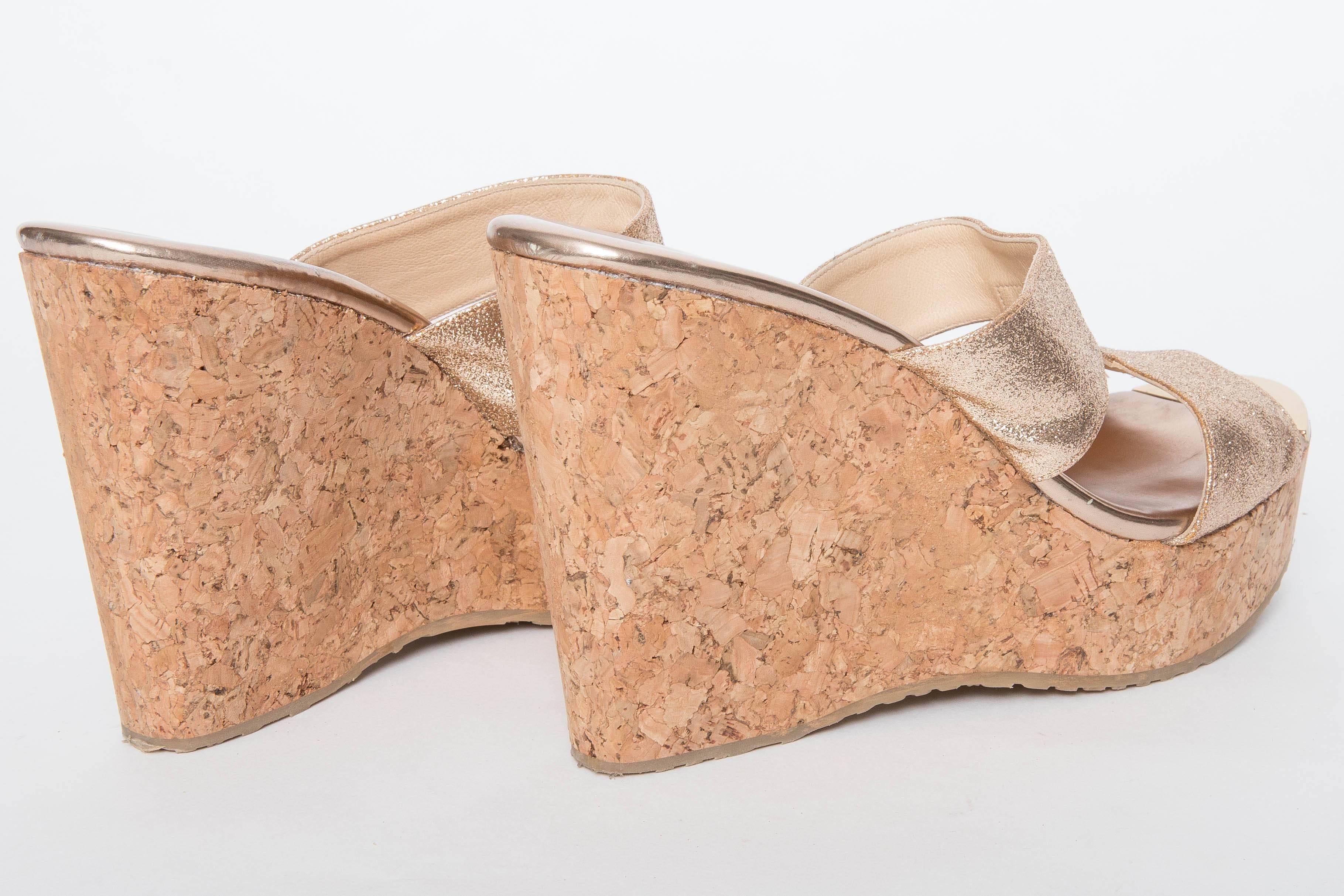 Women's Jimmy Choo Porter Glitter Wedge Sandal in Gold