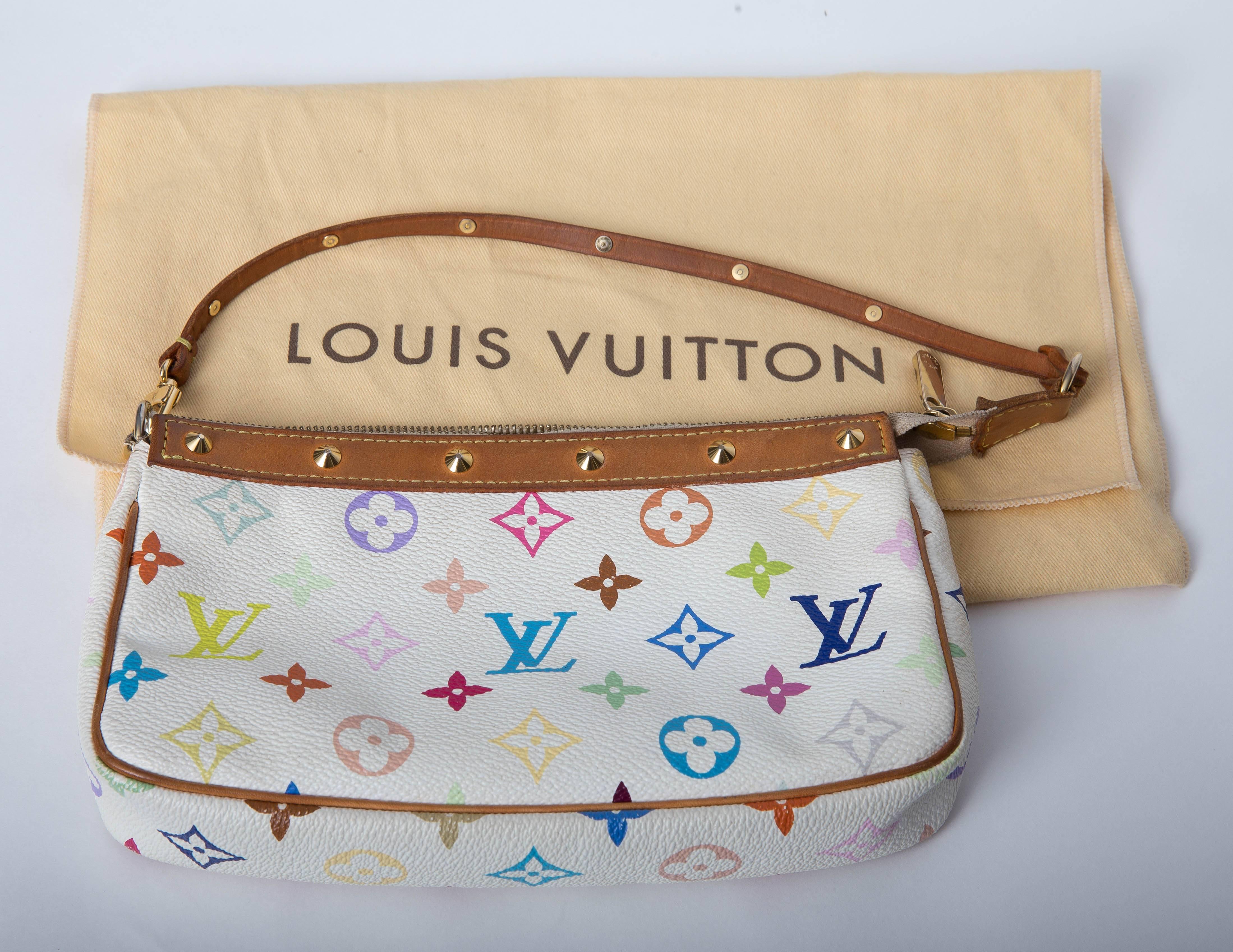 Louis Vuitton Murakami Multicolore Studded Pochette Handle Bag In Good Condition In Westhampton Beach, NY