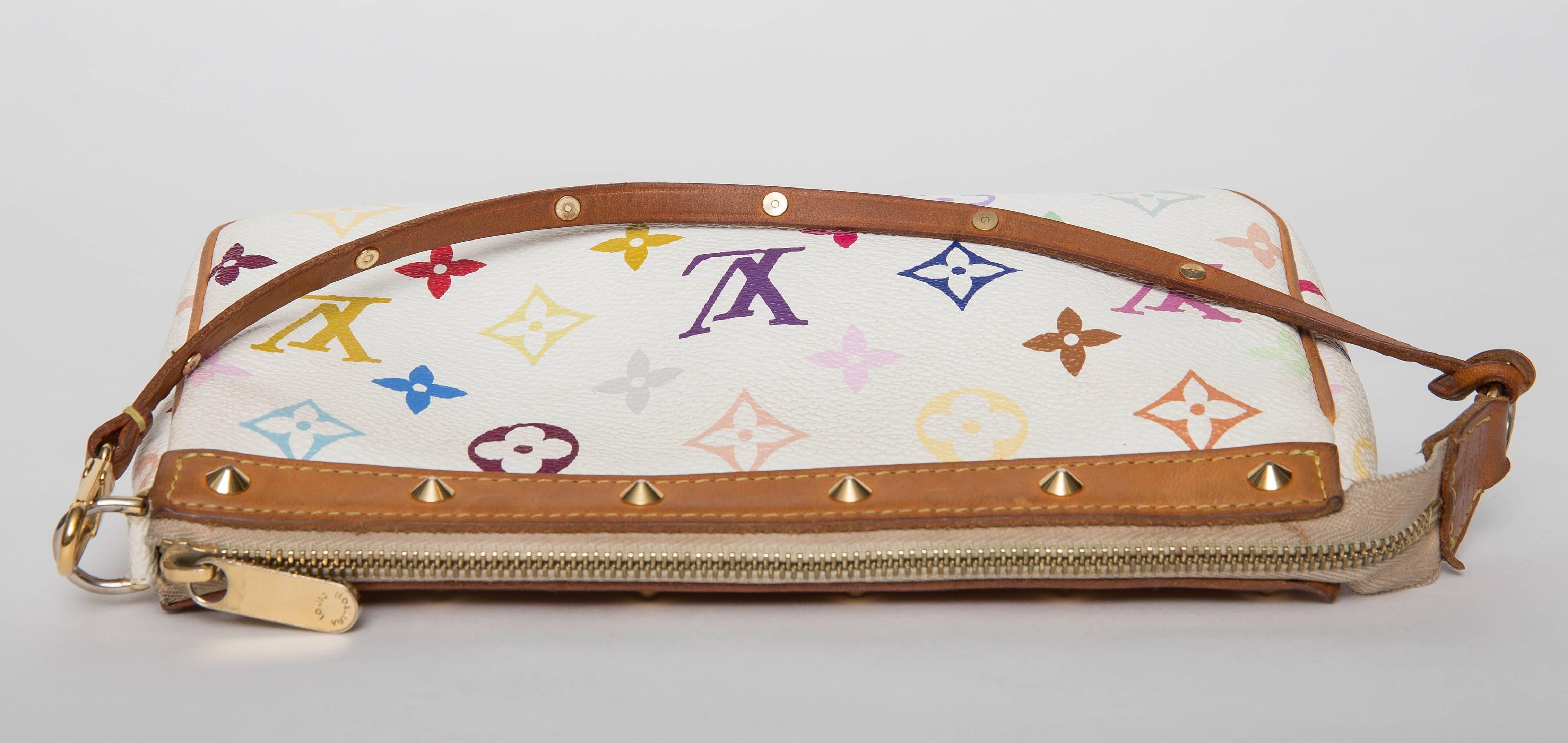 Beige Louis Vuitton Murakami Multicolore Studded Pochette Handle Bag