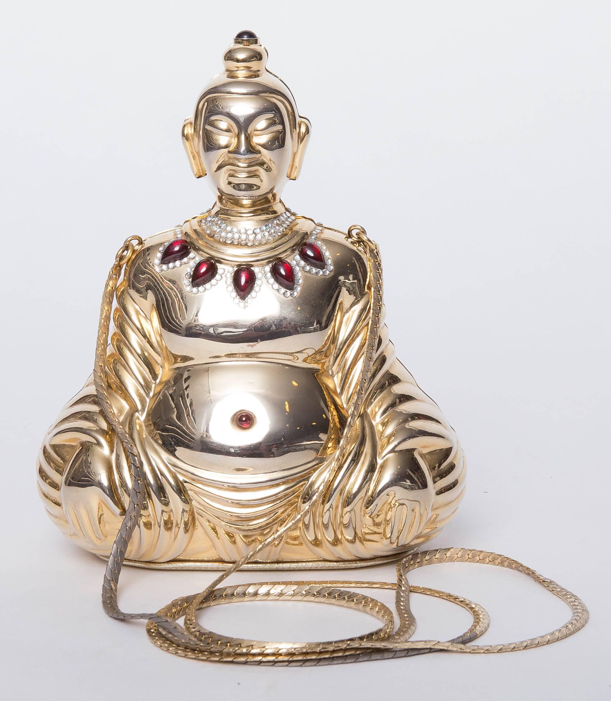Women's Judith Leiber Gold Tone Buddha bag with Crystal Embellishments