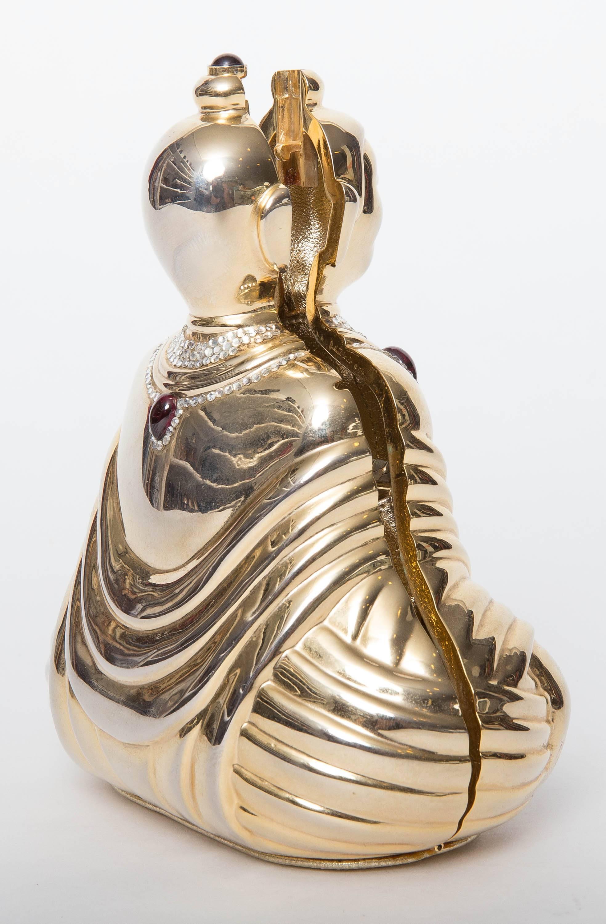 Judith Leiber Gold Tone Buddha bag with Crystal Embellishments 2