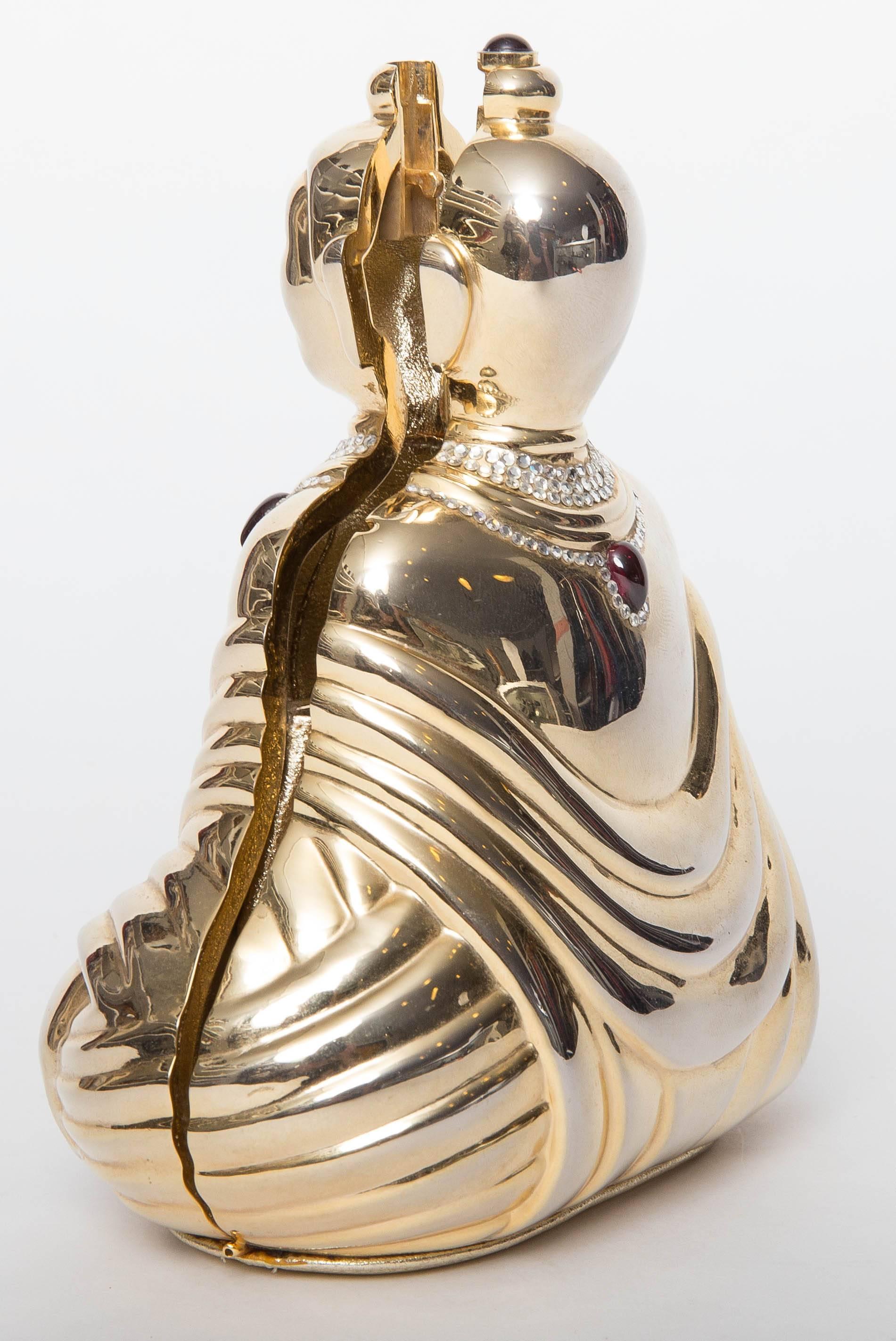 Judith Leiber Gold Tone Buddha bag with Crystal Embellishments 4