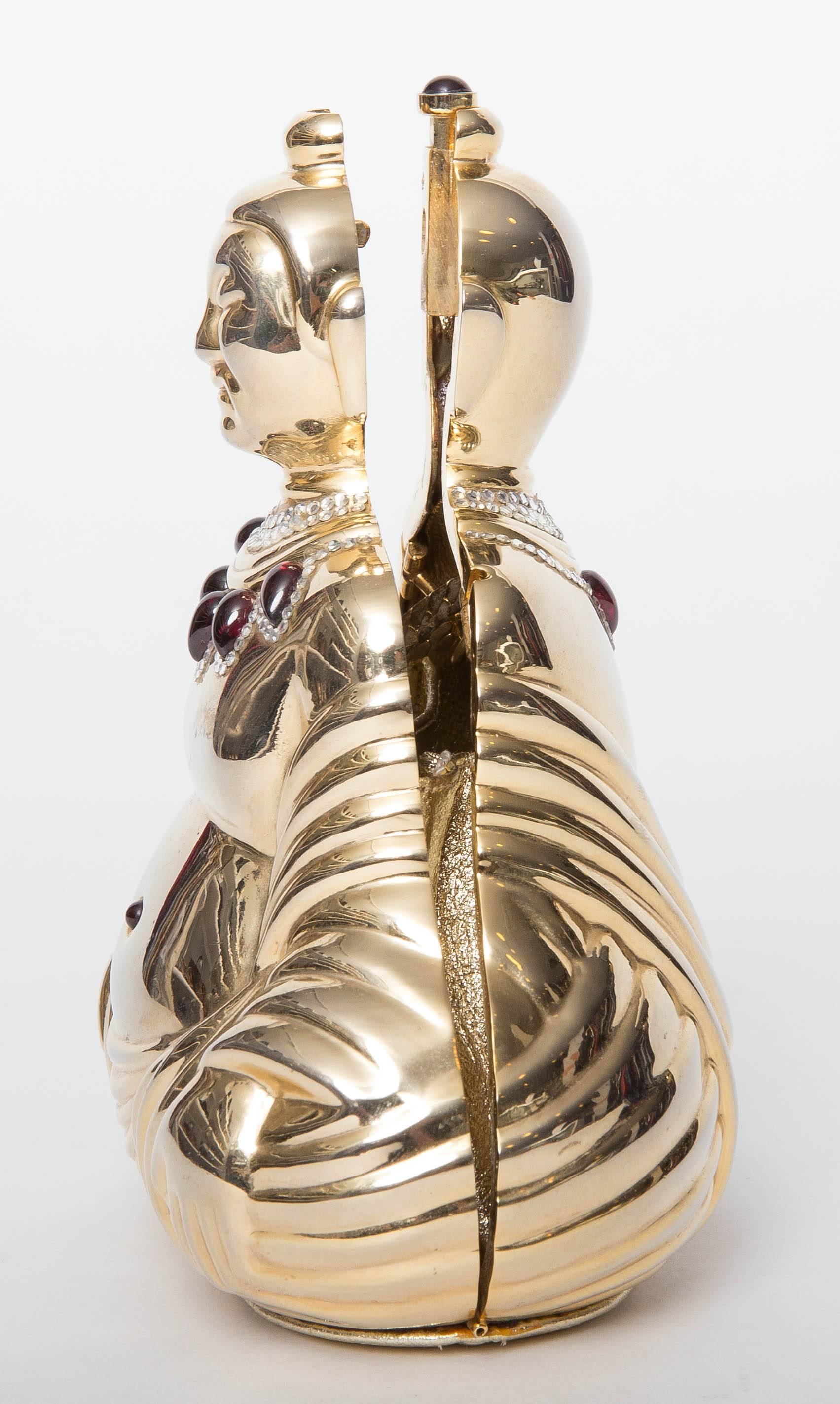 Judith Leiber Gold Tone Buddha bag with Crystal Embellishments 5