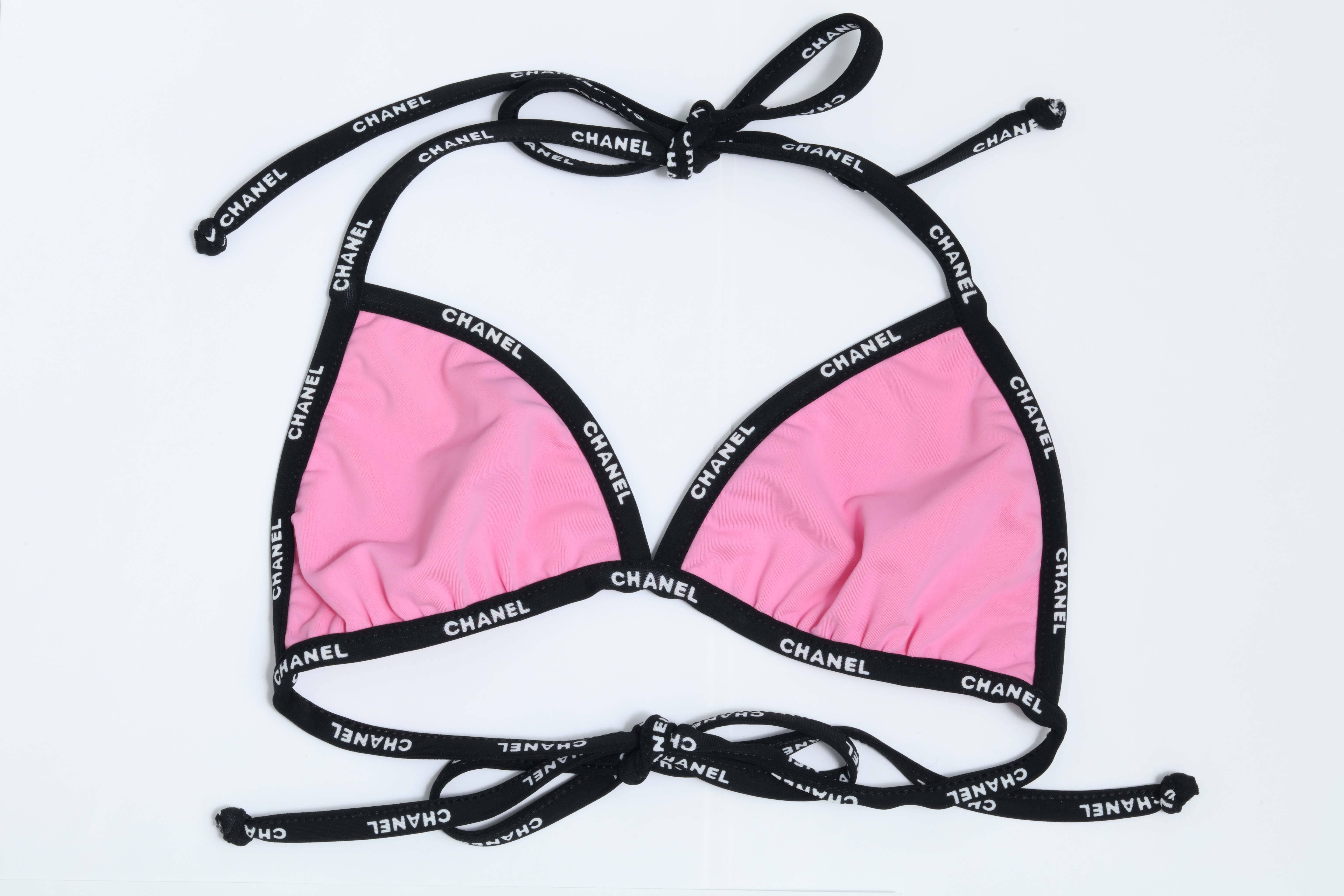 Extremely rare Chanel pink bikini with logos. Size FR 38