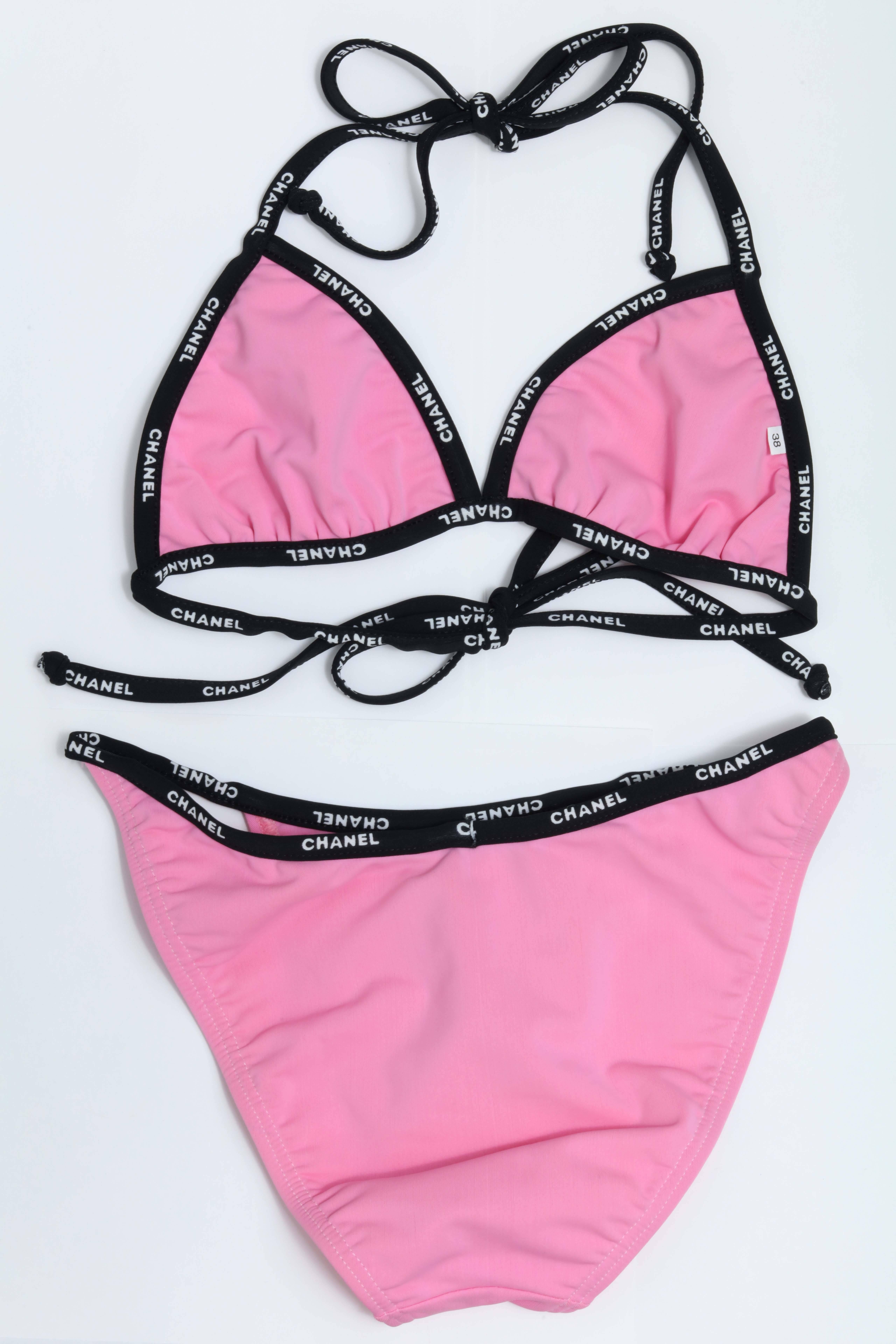  Extremely Rare Chanel Pink Bikini with Logos In Excellent Condition In Chicago, IL
