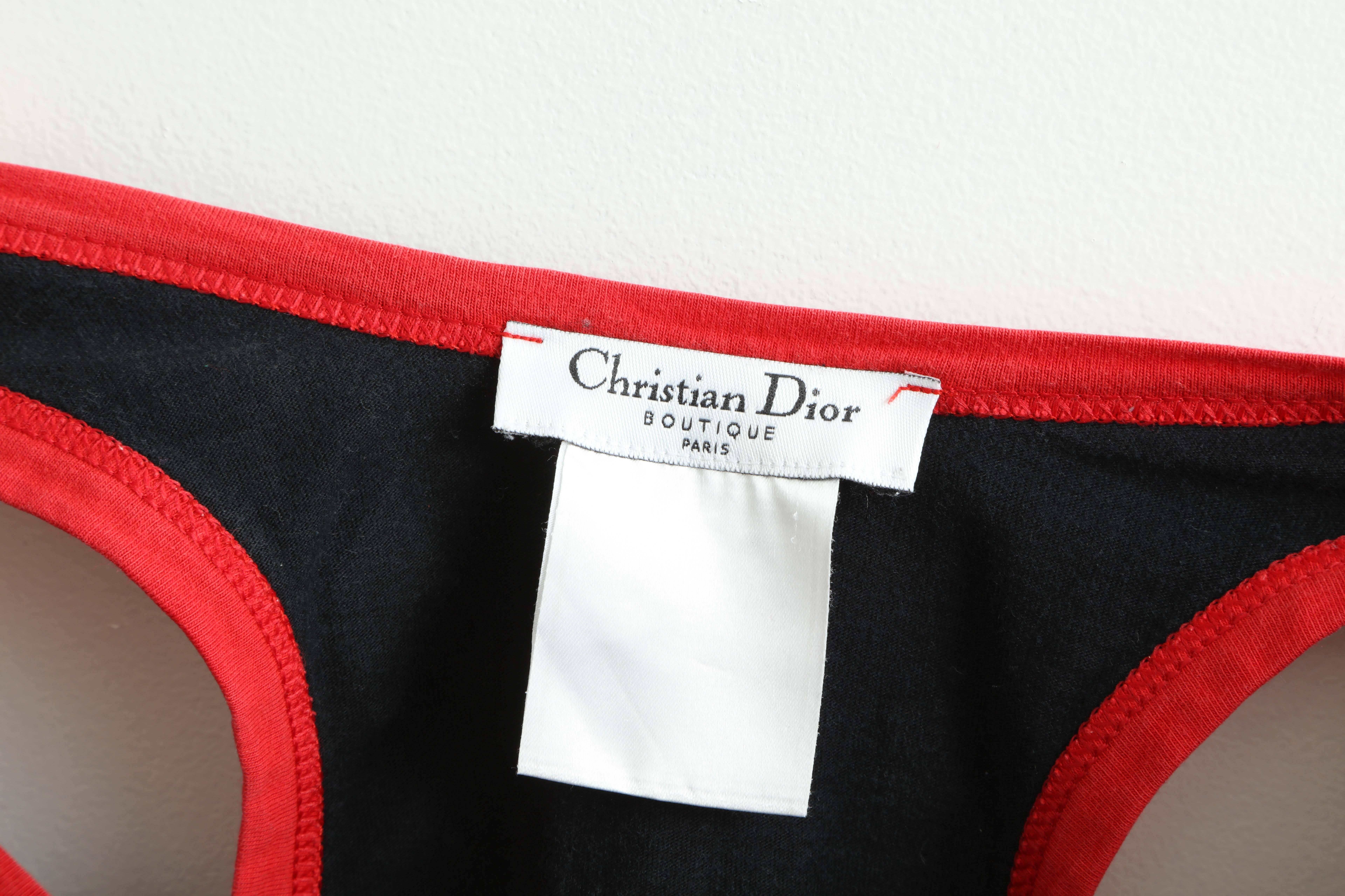 Christian Dior Red/Black Gothic Logo Tank Top T-shirt In Excellent Condition In Chicago, IL