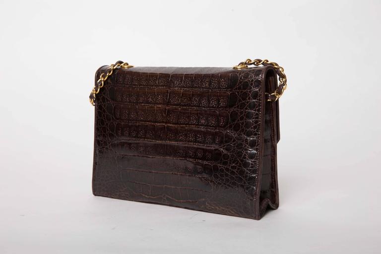 Black Vintage Chanel Brown Crocodile Shoulder Bag - Excellent Condition For Sale